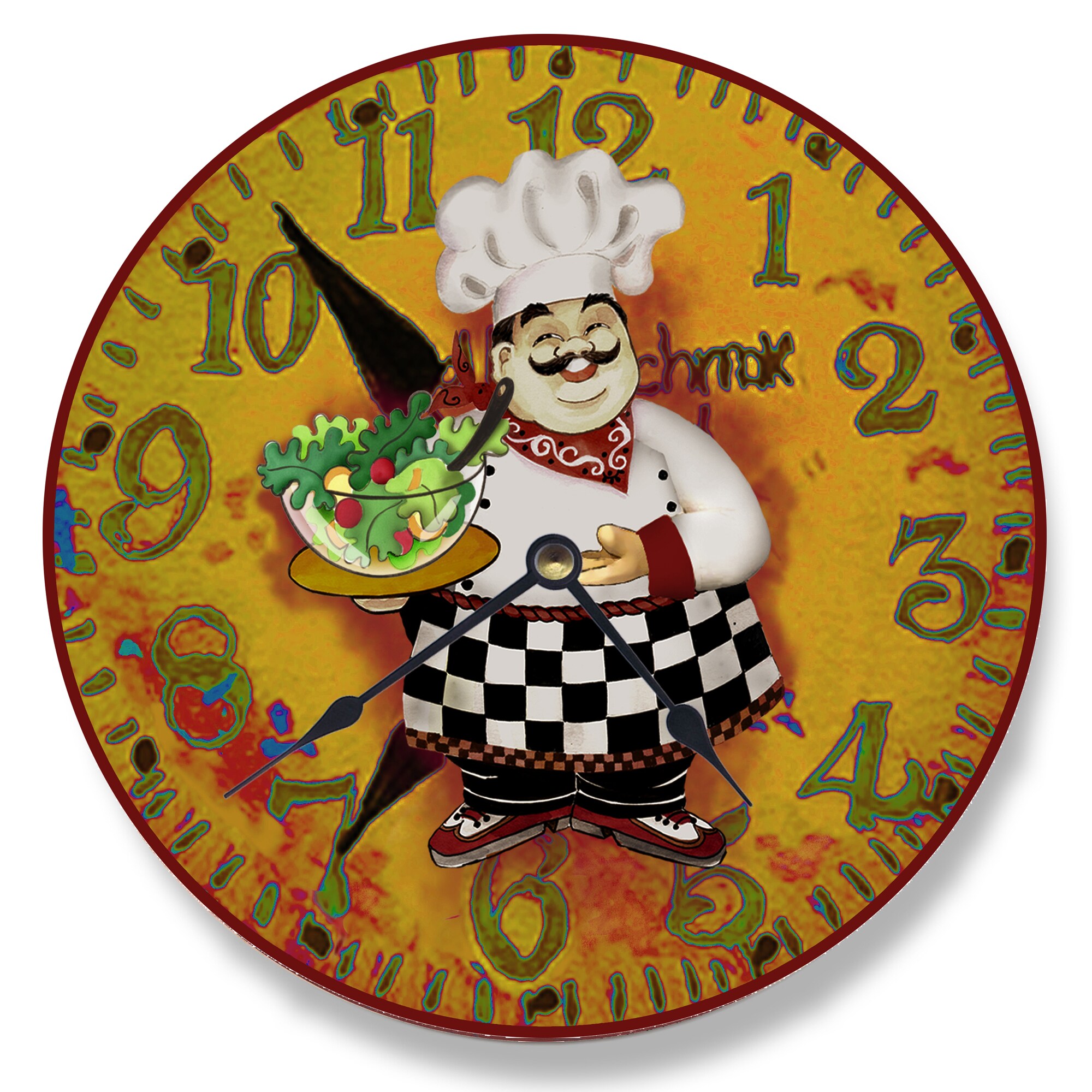 Stupell Industries CL-1195 Italian Chef with Salad Vanity Wall Clock 12-in H x 12-in W Abstract Wood Print