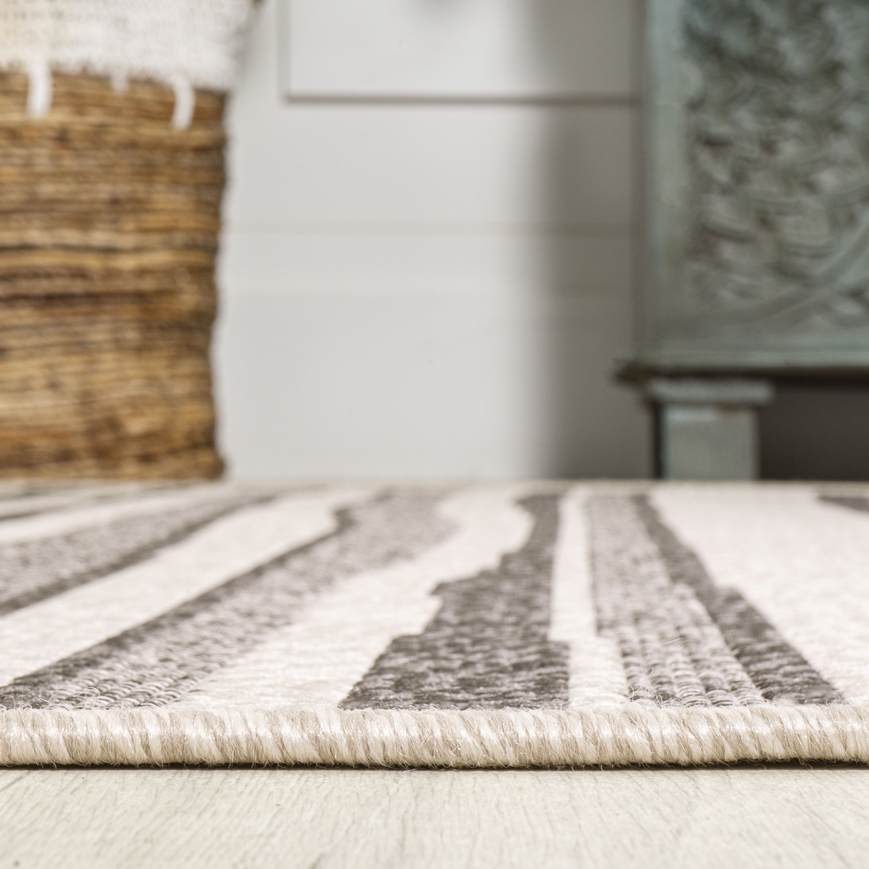 Reversible Castara Modern Stripe Gray Synthetic Area Rug