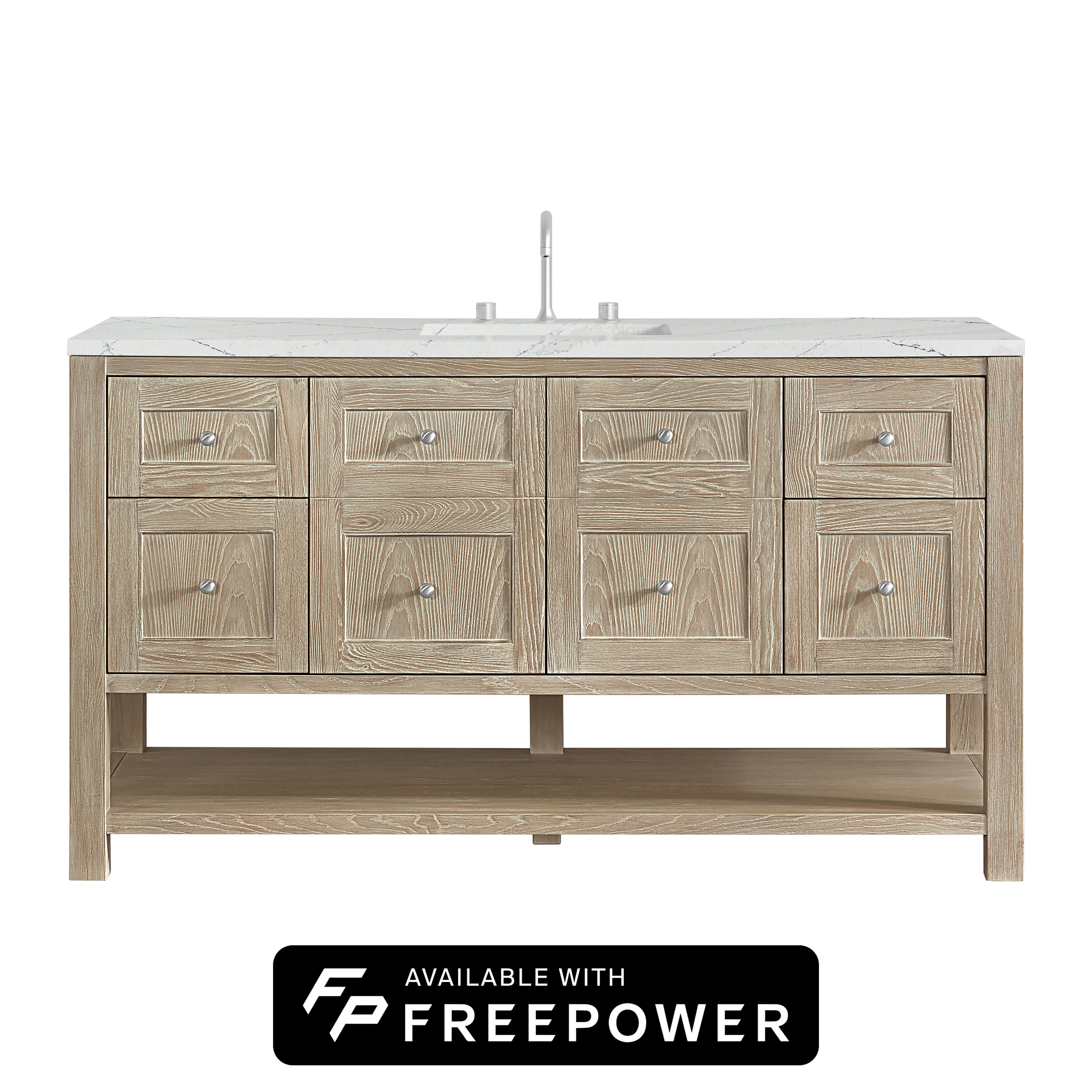 James Martin Vanities 330-V60S-WWO-FENC Breckenridge 60-in Whitewashed Oak Undermount Single Sink Bathroom Vanity with Ethereal Noctis Quartz Top