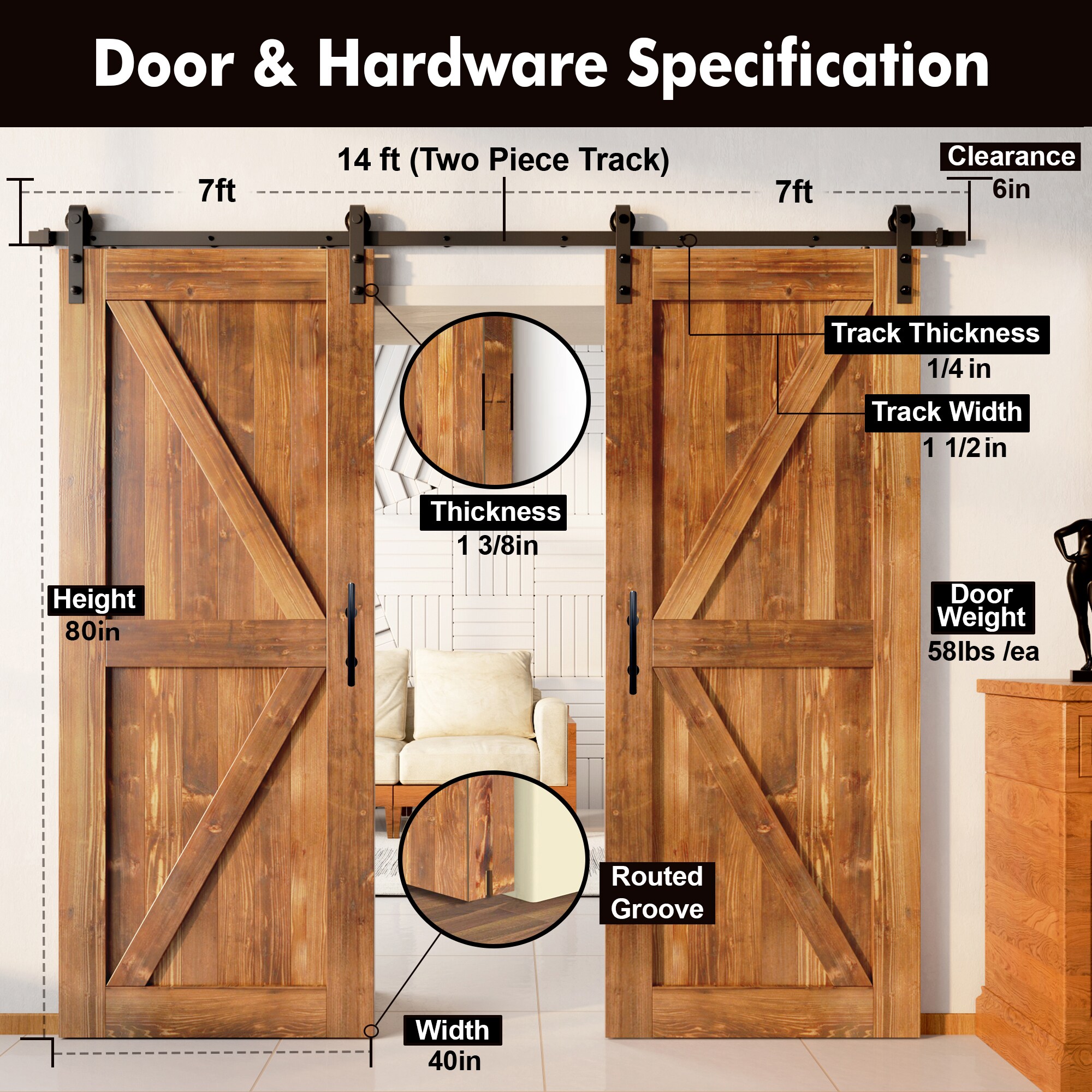 HOMACER YT2TGH168C-4080F-EA Barn-Doors - View #2