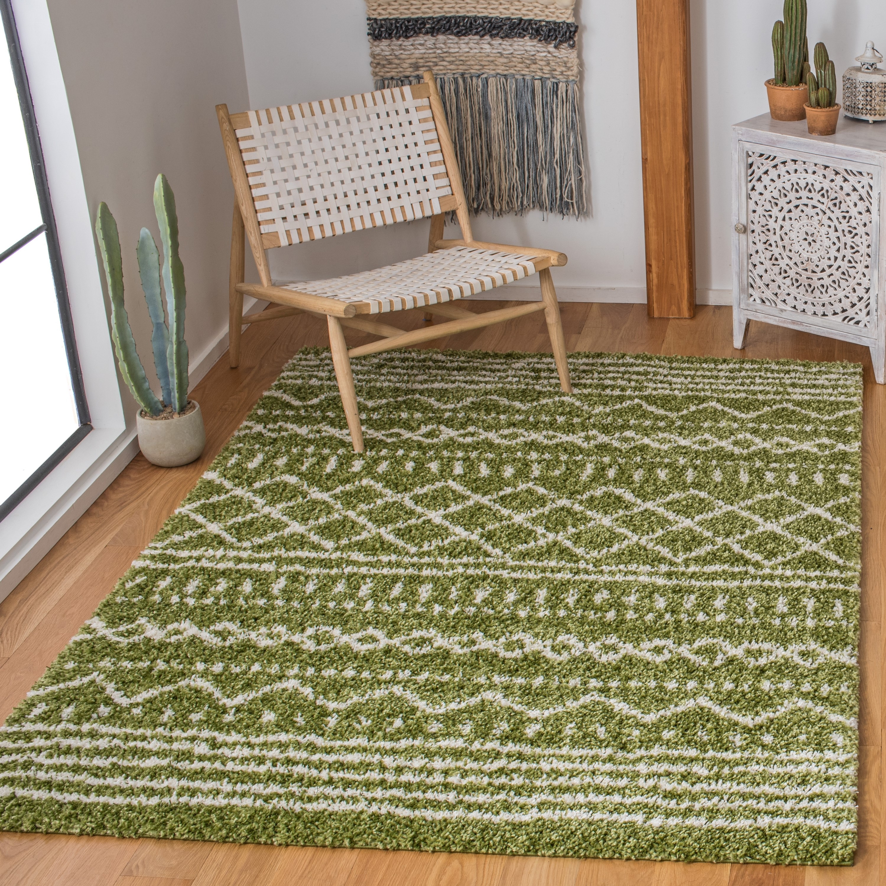 Safavieh ASG741X-4 Arizona Lotta Shag 4 x 6 (ft) Loomed Polypropylene Green/Ivory Rectangular Indoor Abstract Moroccan Area rug