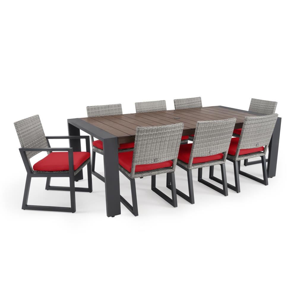 RST Brands OP-PETS9-MILO-G-SUN-K Milo 9-Piece Red Wicker Patio Dining Set with Red Sunbrella Cushions