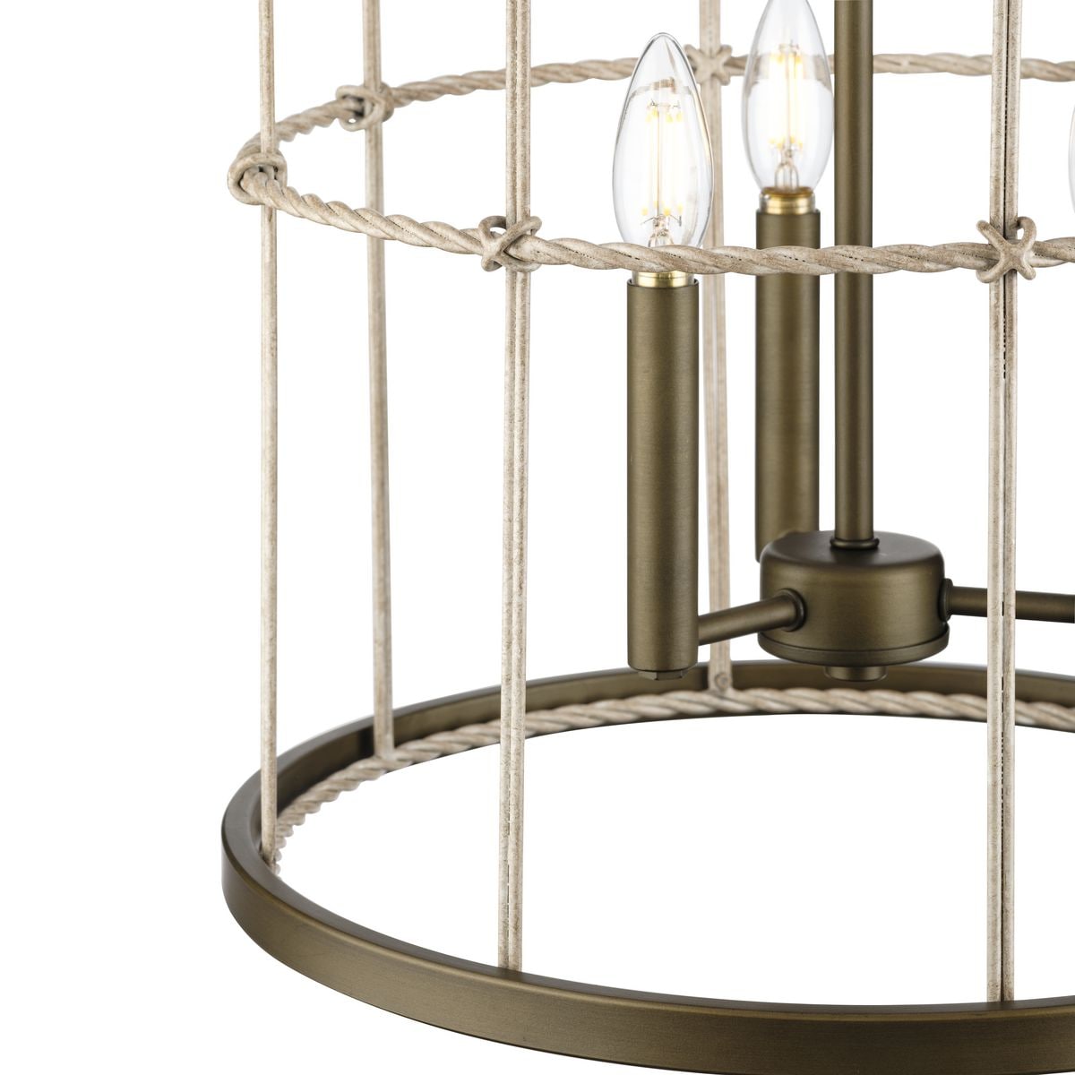 Aged Brass 3-Light Pendant with Woven Metal and Rattan Cage