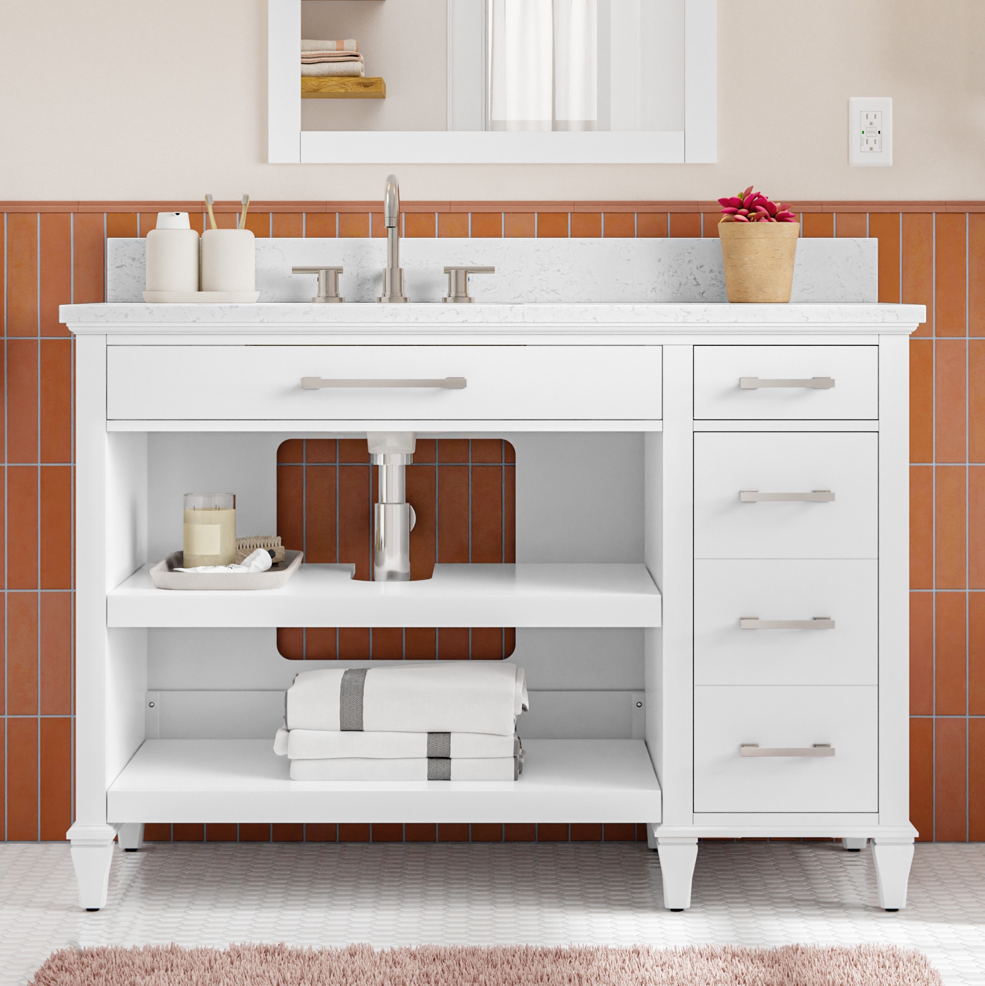 allen + roth 1789VADA-48-201-925 Brookview ADA 48-in White Undermount Single sink Bathroom Vanity with Carrara Engineered marble Top