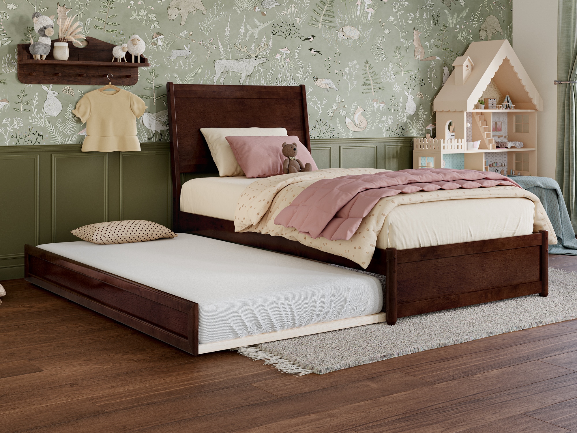 AFI AR9987224 Casanova Walnut Twin Wood Trundle Bed