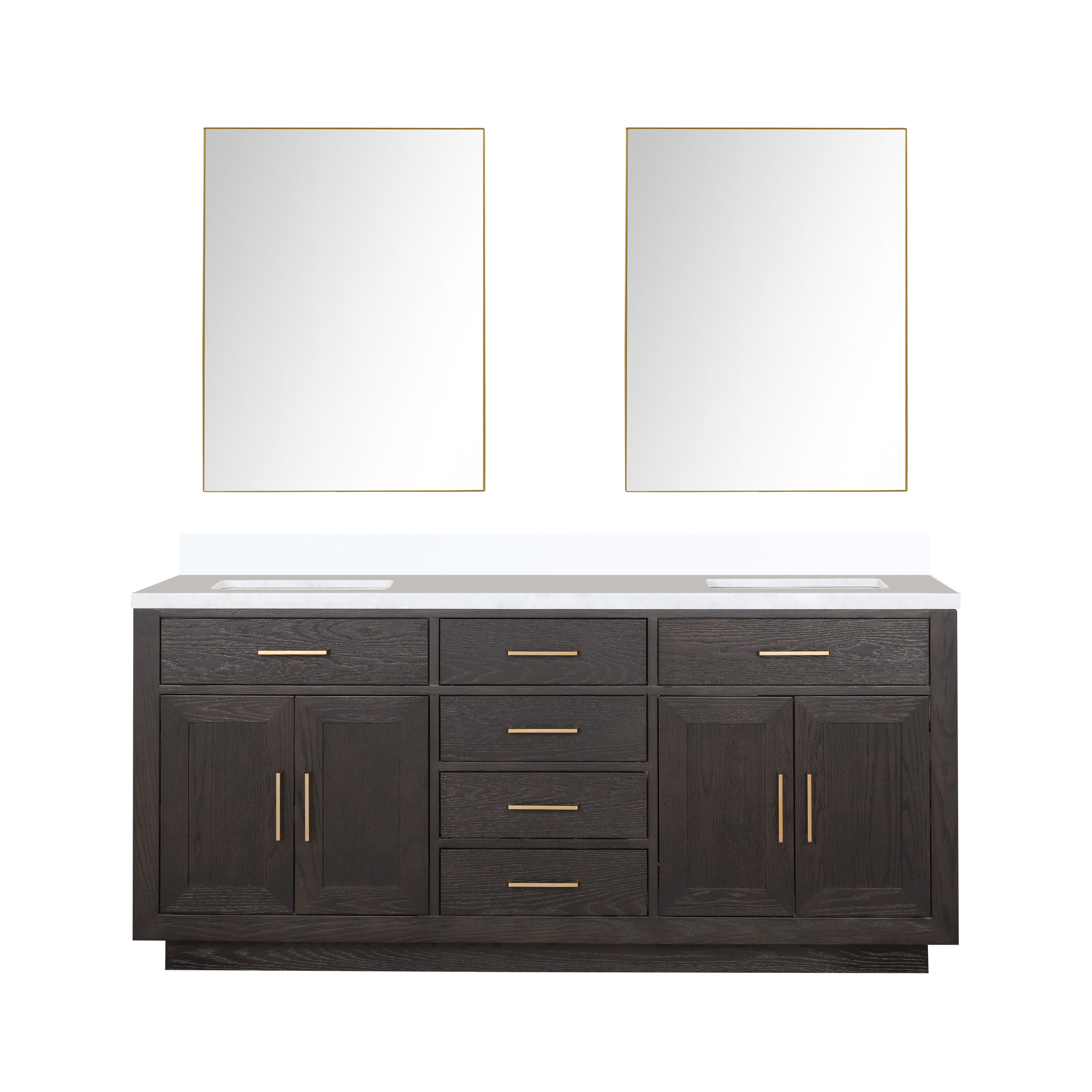Lexora LVGI72DK310 Gilroy 72-in Brown Oak Undermount Double Sink Bathroom Vanity with White Cultured Marble Top (Mirror Included)