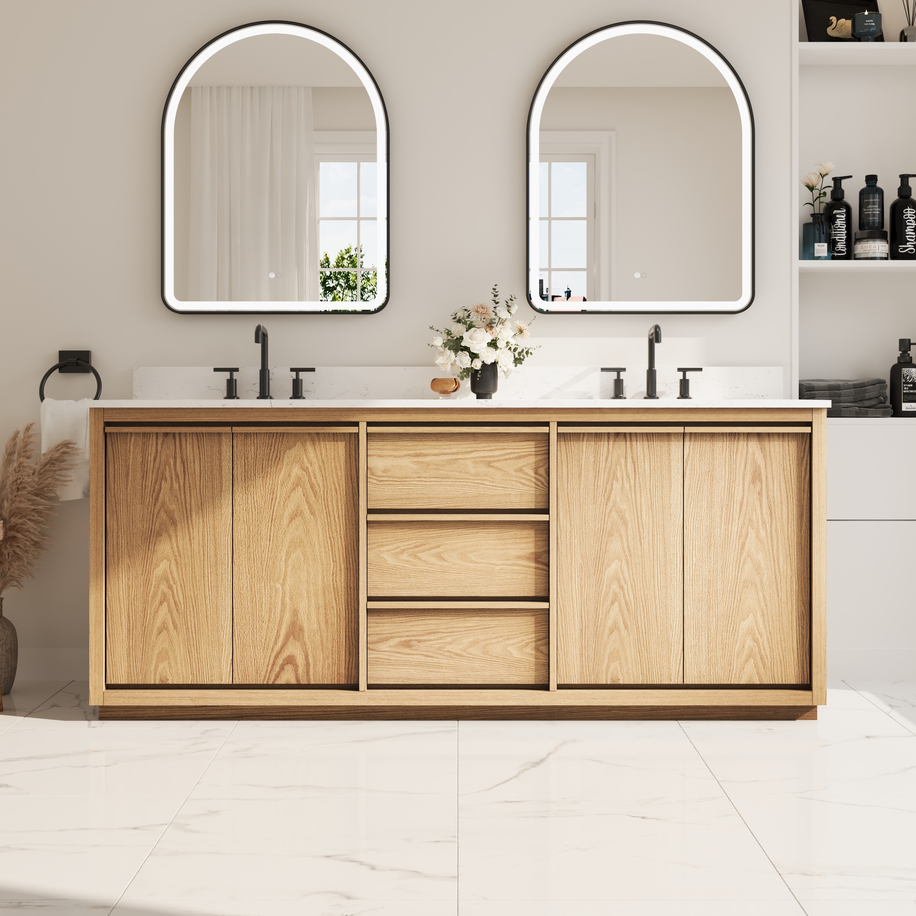 WELLFOR OAKLAND Undermount Double Sink Bathroom Vanity with Carrara White Quartz Top