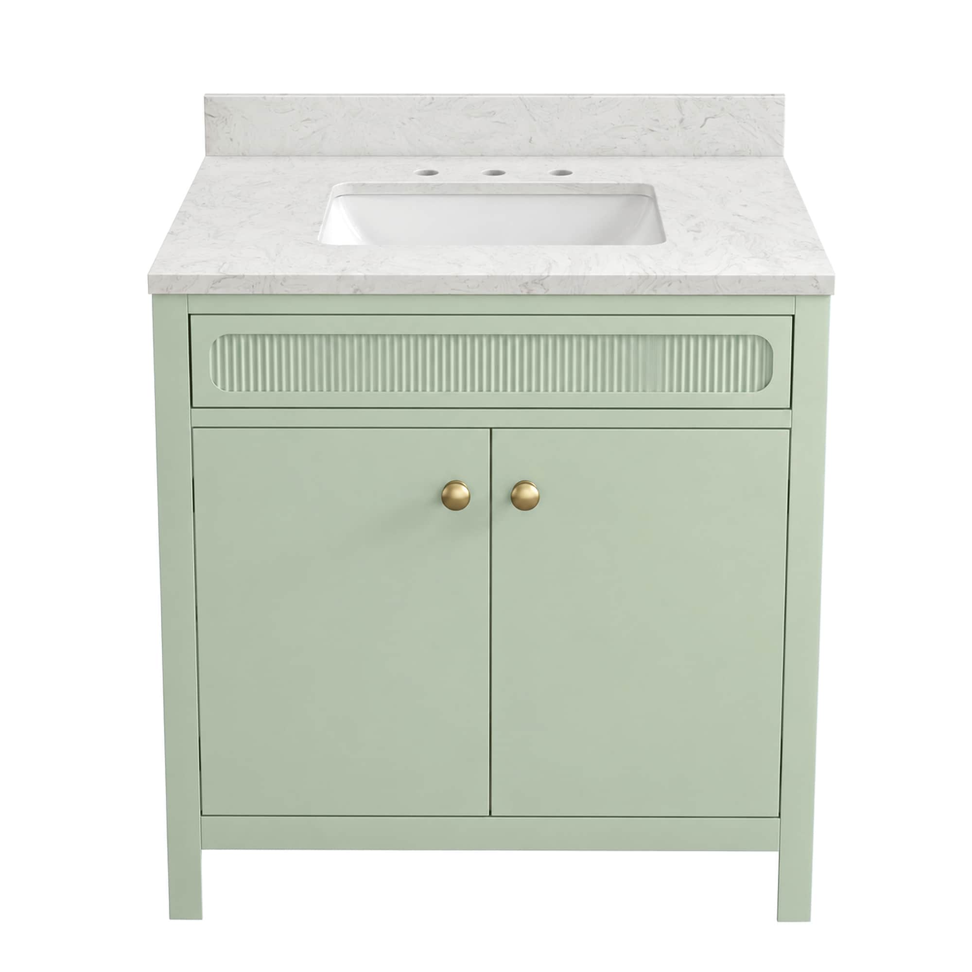 WonderLand Viana 30-in Ice Mint Undermount Single Sink Bathroom Vanity with Carrara Sky Engineered Marble Top