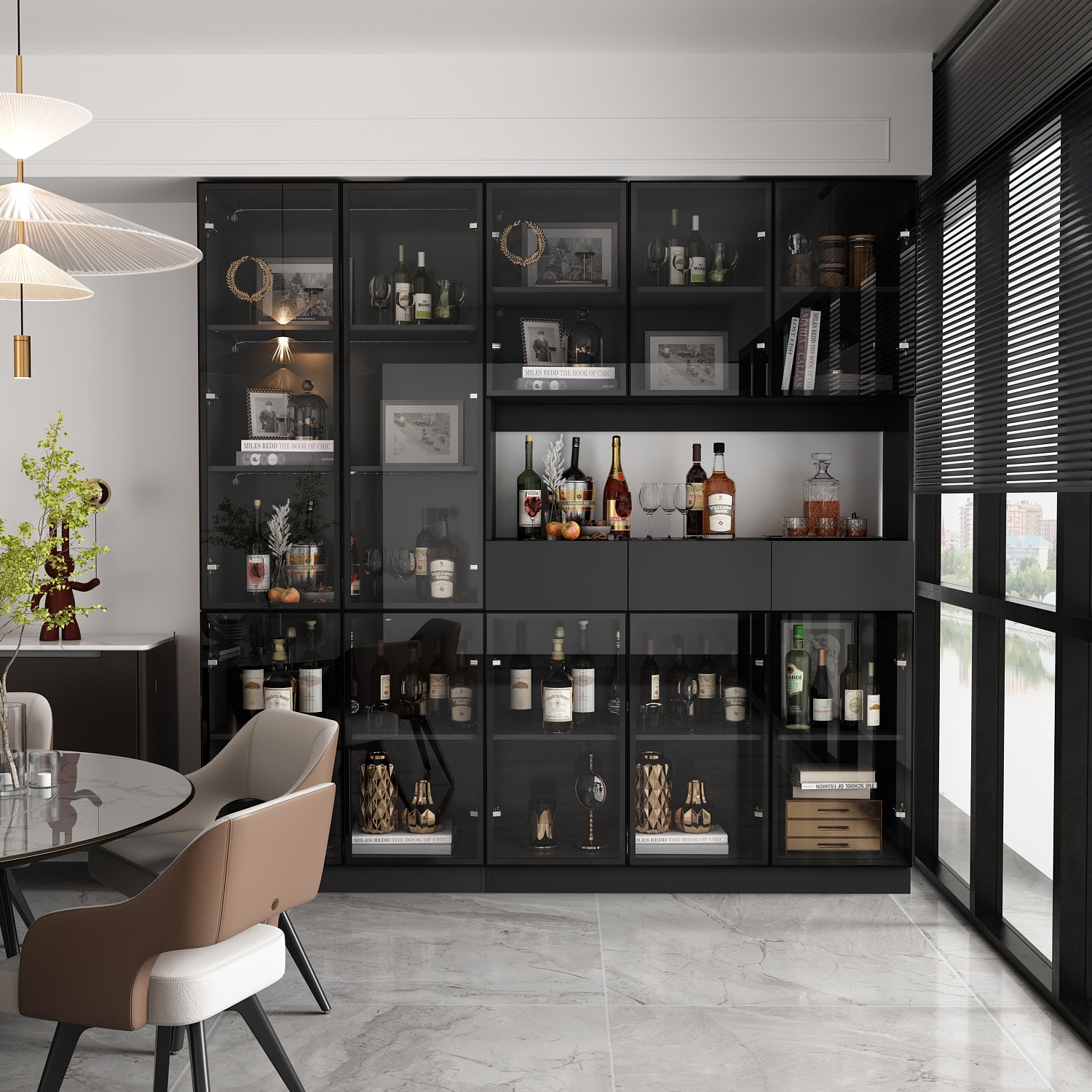 FUFU&GAGA KF020373+374 Contemporary/Modern Black Pantry with Wine Storage