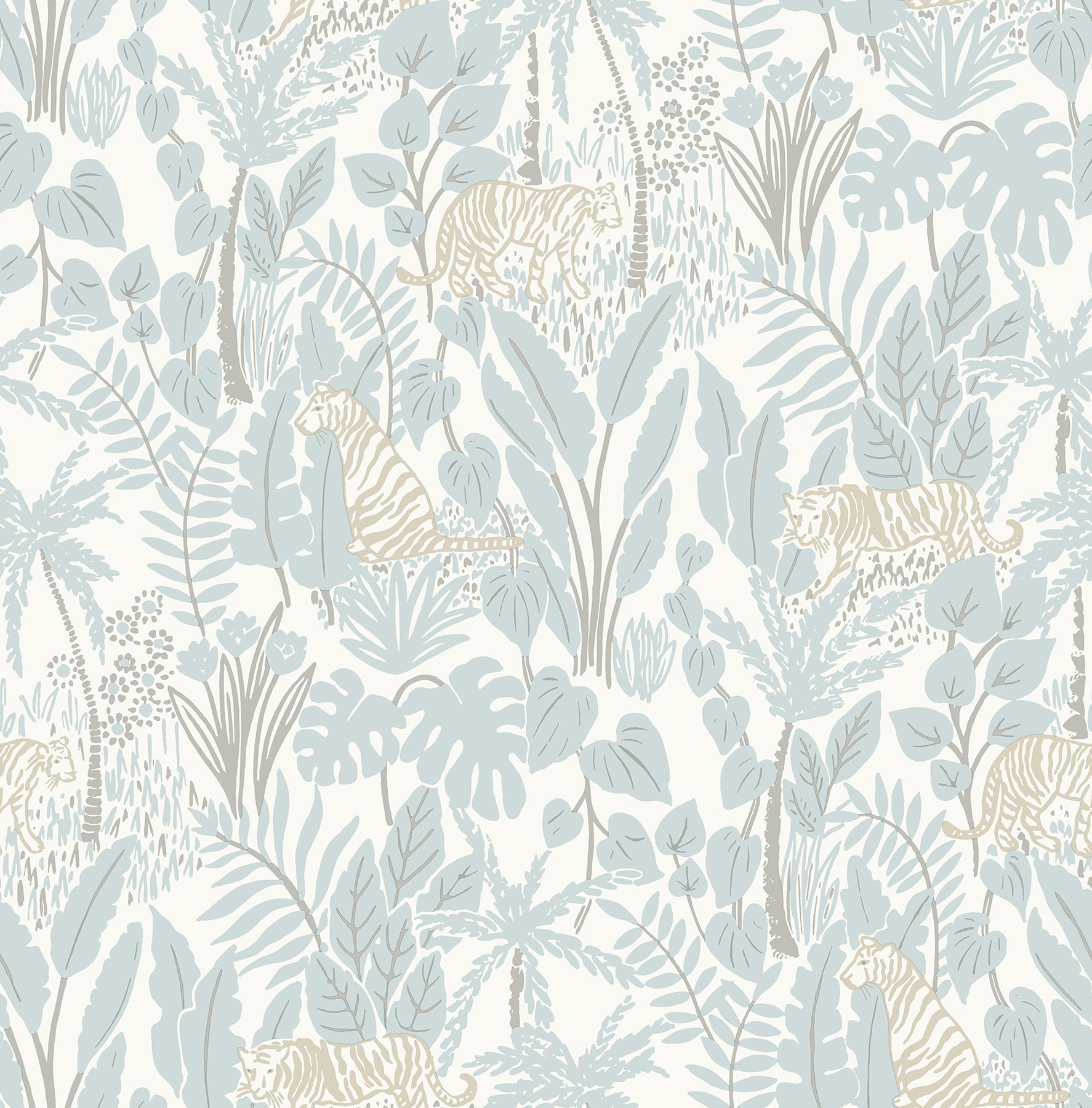 Blue and Taupe Jungle Safari Peel and Stick Wallpaper Roll