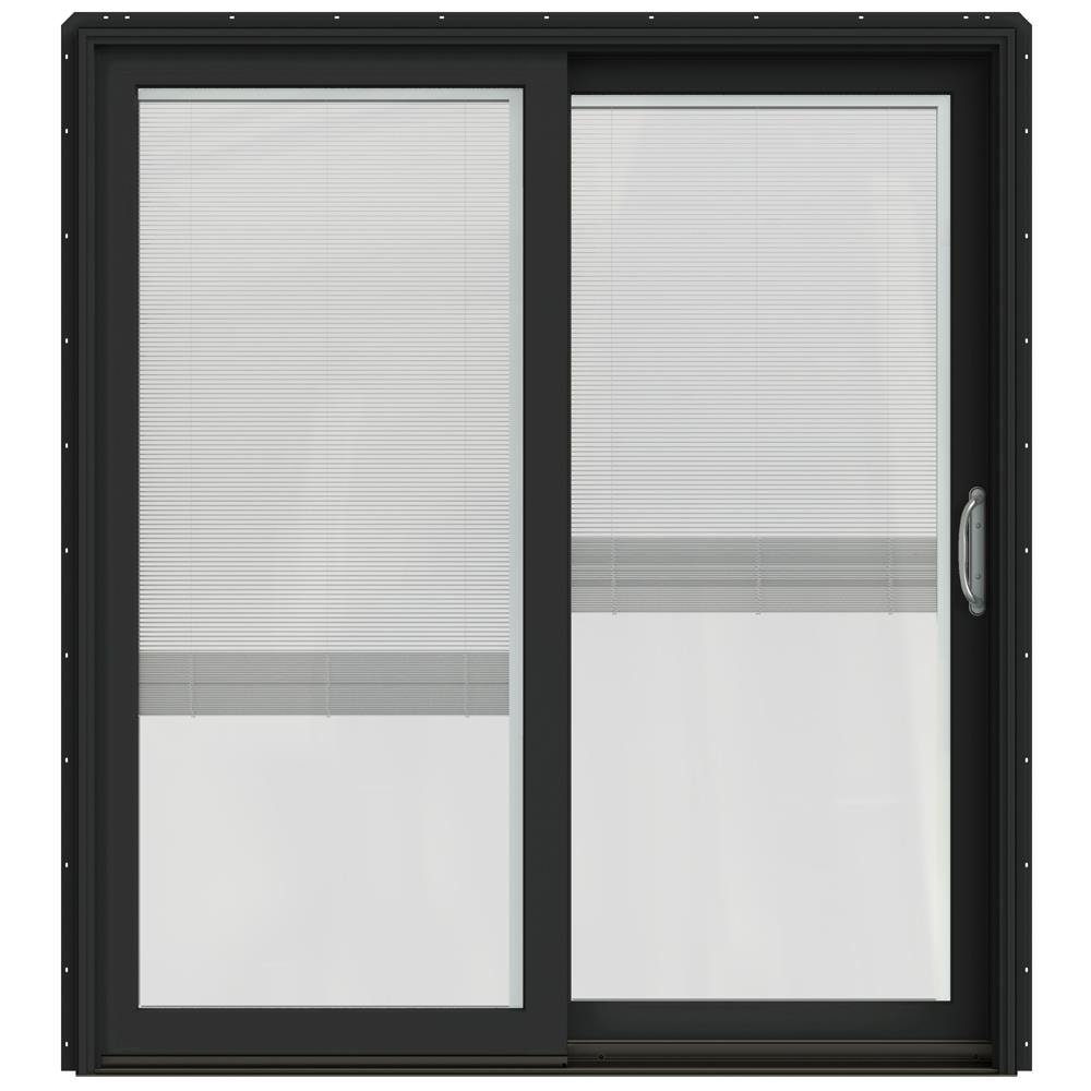 JELD-WEN LOWOLJW220100409 72-in x 80-in Low-e Blinds Between The Glass Bronze Clad-wood Sliding Right-Hand Sliding Double Patio Door Screen Included