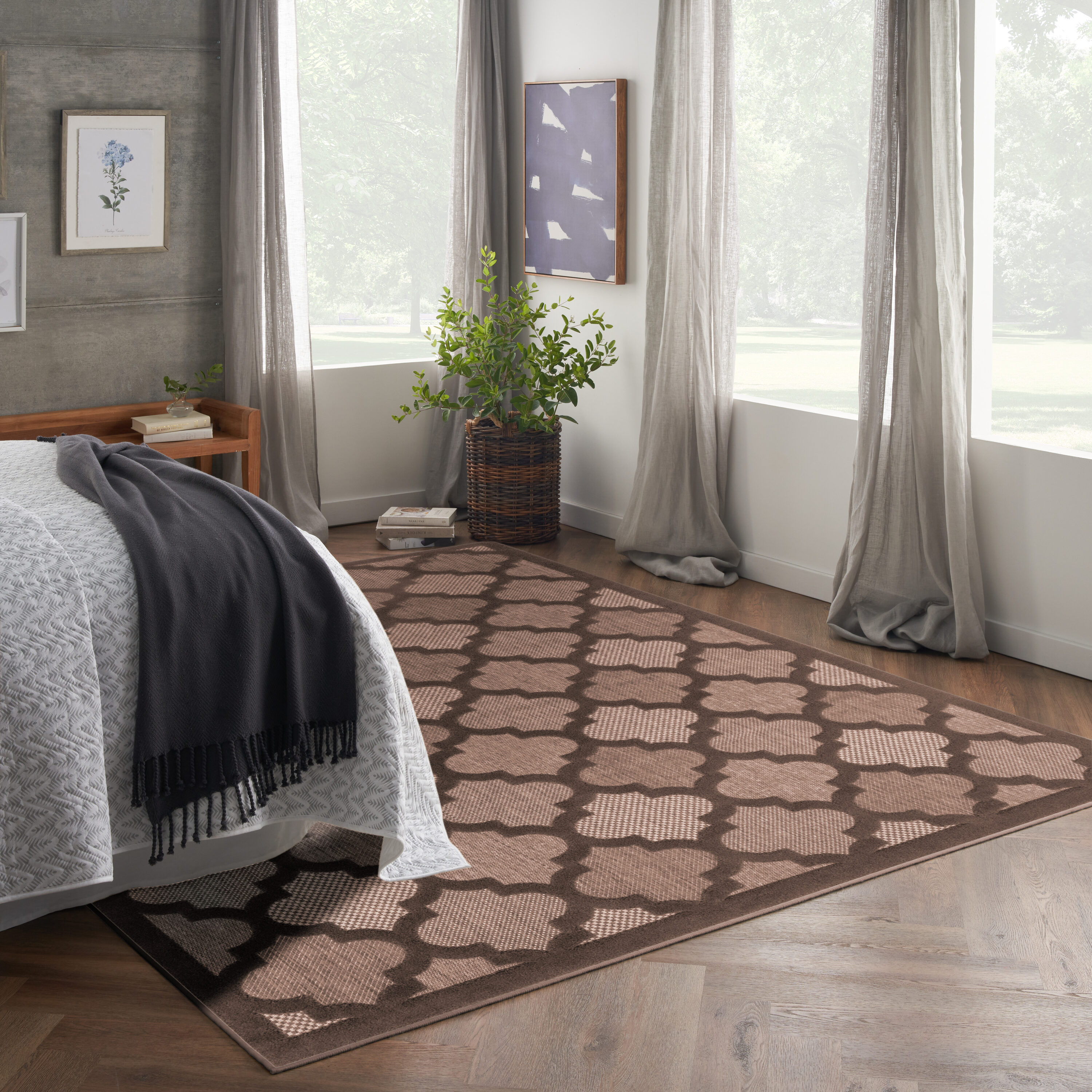 Nourison Home 099446945211 8 x 10 (ft) Loomed Polyester/Polypropylene Brown Rectangular Indoor/Outdoor Trellis Area rug