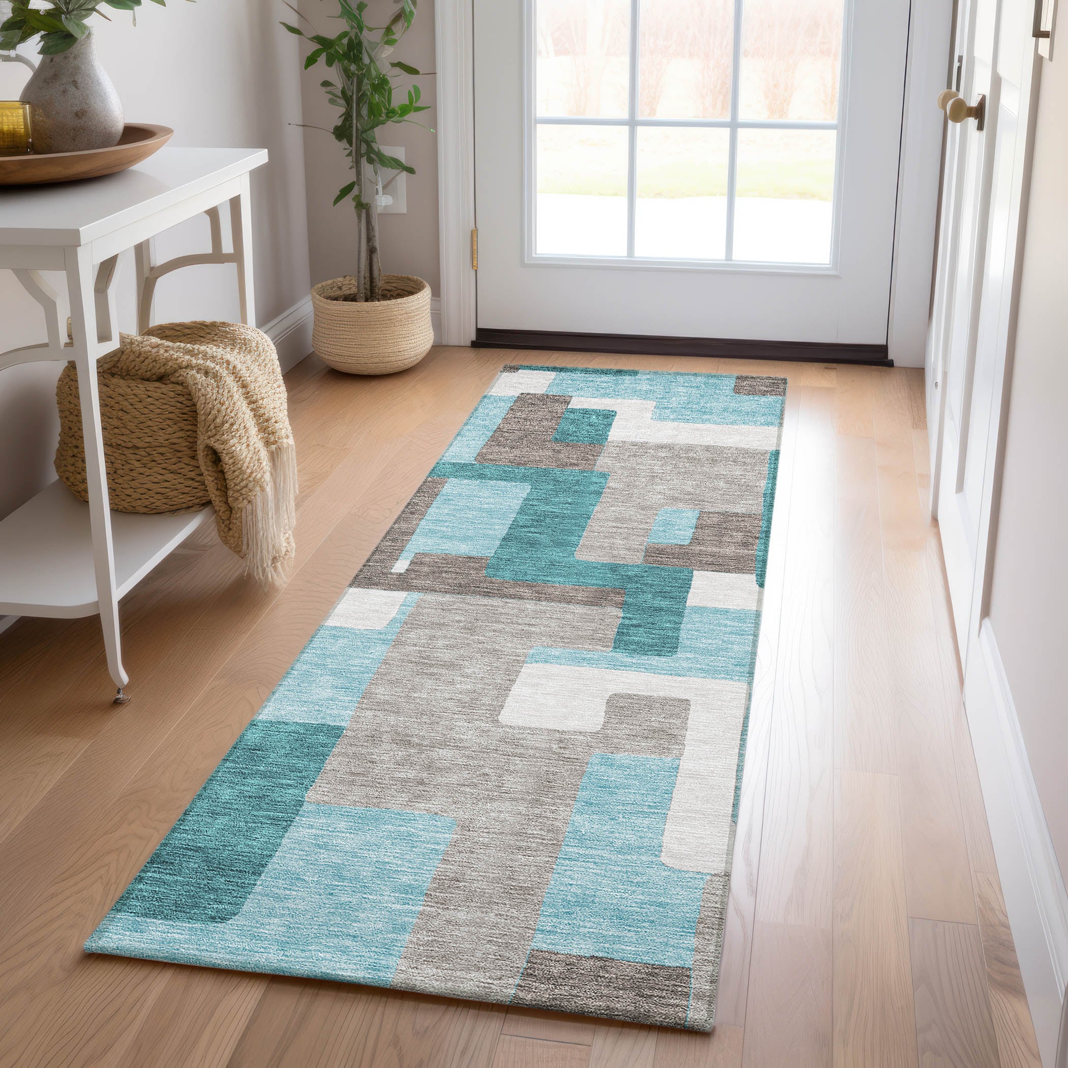 Addison Rugs ACN740TE2X8 Chantille ACN740TE 2 x 7 (ft) Polyester Teal Rectangular Indoor/Outdoor Geometric Machine washable Area rug