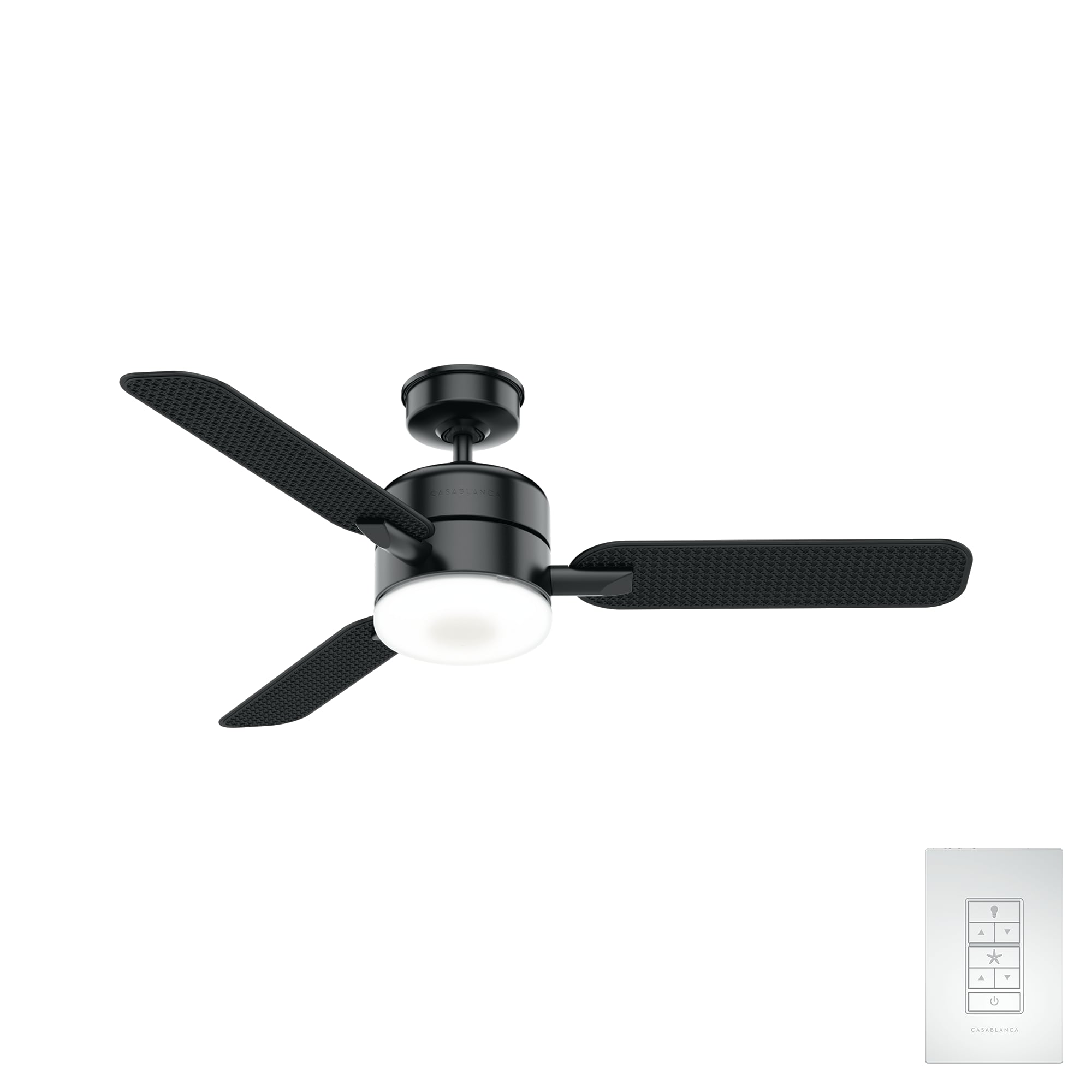 Paume 54-in Matte Black LED Indoor/Outdoor Downrod or Flush Mount Ceiling Fan with Light Wall-mounted Remote (3-Blade) | - Casablanca 59428