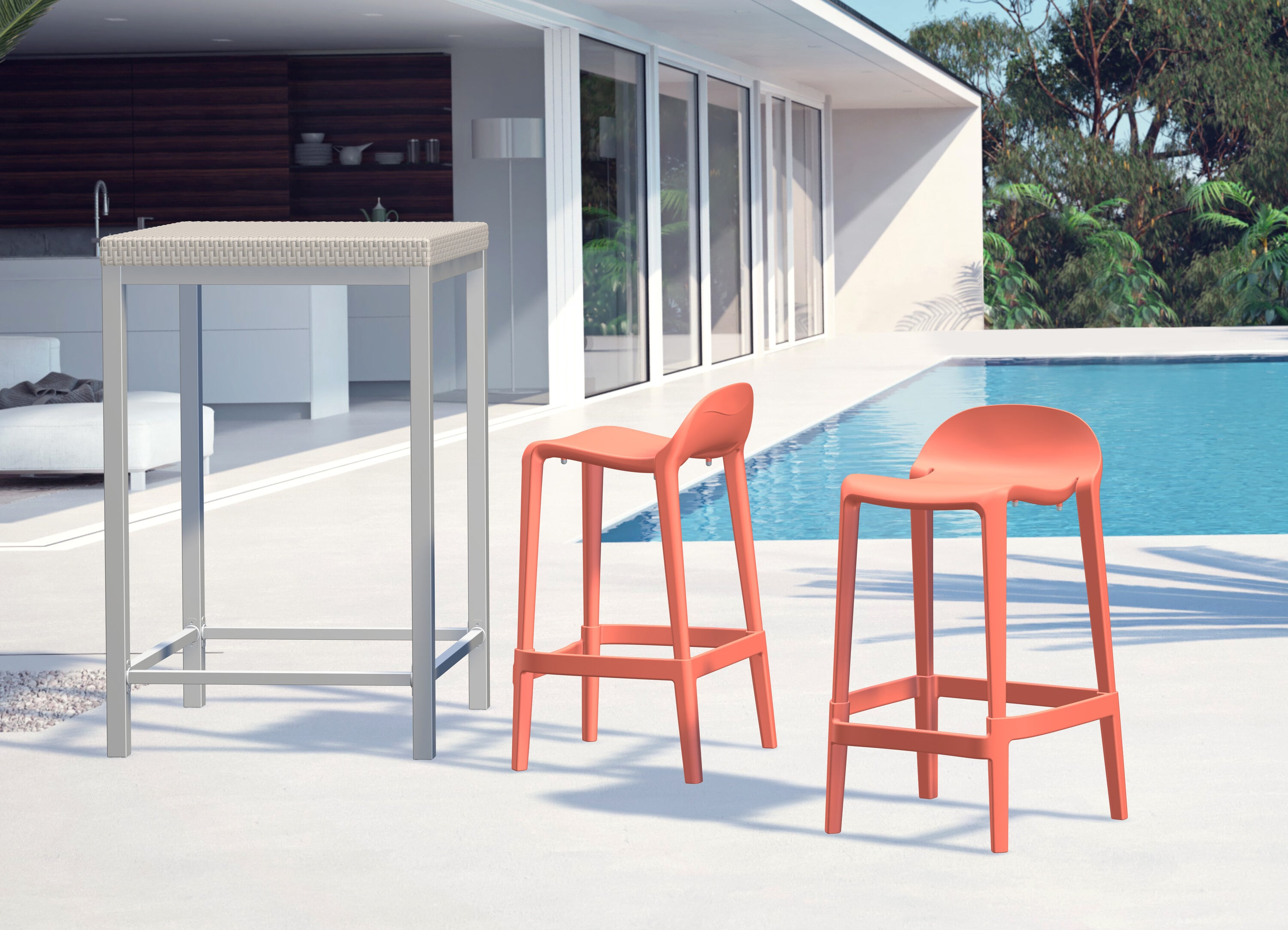 Lagoon 7057R5-CCLGS Joyous Set of 2 Stackable Salmon Resin Frame Stationary Counter-height Chair with Solid Seat