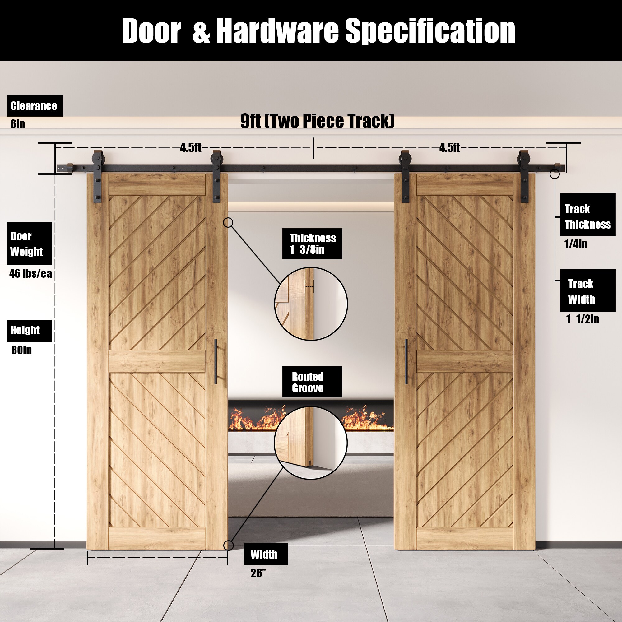 HOMACER YT2TGH108C-XT3-2680 Barn-Doors - View #2