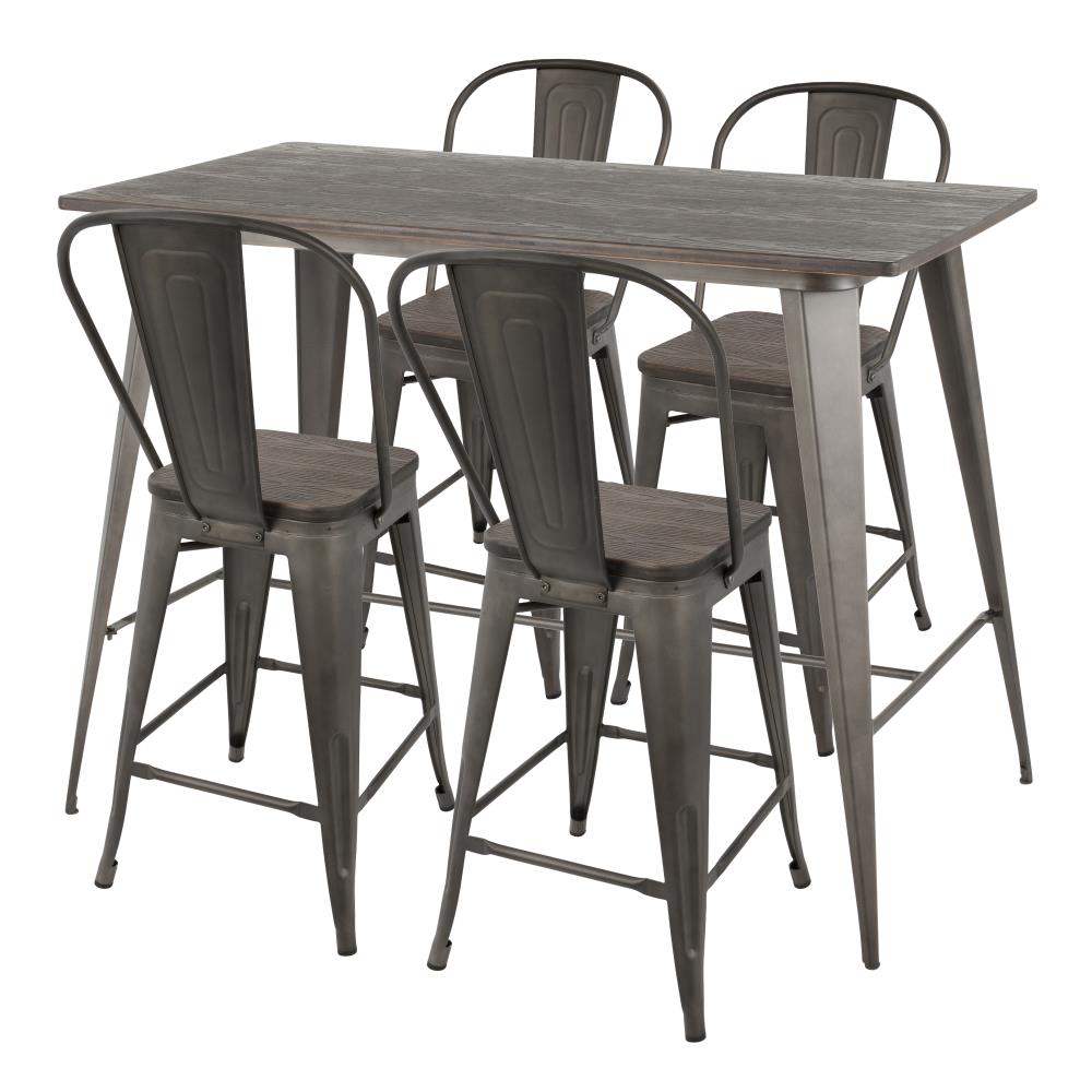 Lumisource Oregon Antique Metal Espresso Bamboo Dining Room Set With Rectangular Table In The Dining Room Sets Department At Lowes Com