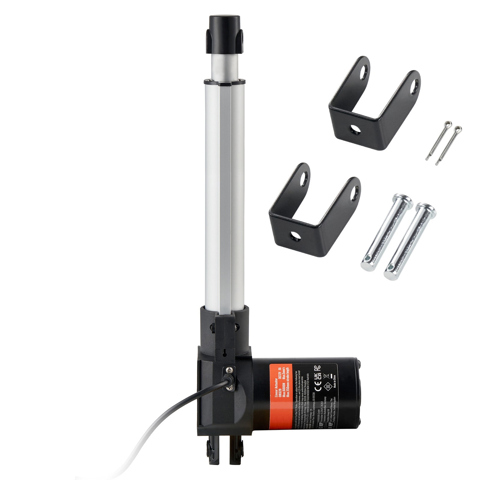 SVOPES SVOPESZXXXZXQ04890V9 12V Linear Actuator. 8-Inch Stroke. 1320lbs/6000N Load Capacity. 0.19inch/s Speed. Includes Mounting Bracket and IP44 Protection. Suitable for Electric Doors. Industrial Equipment. Marine Applications. and Cargo Handling