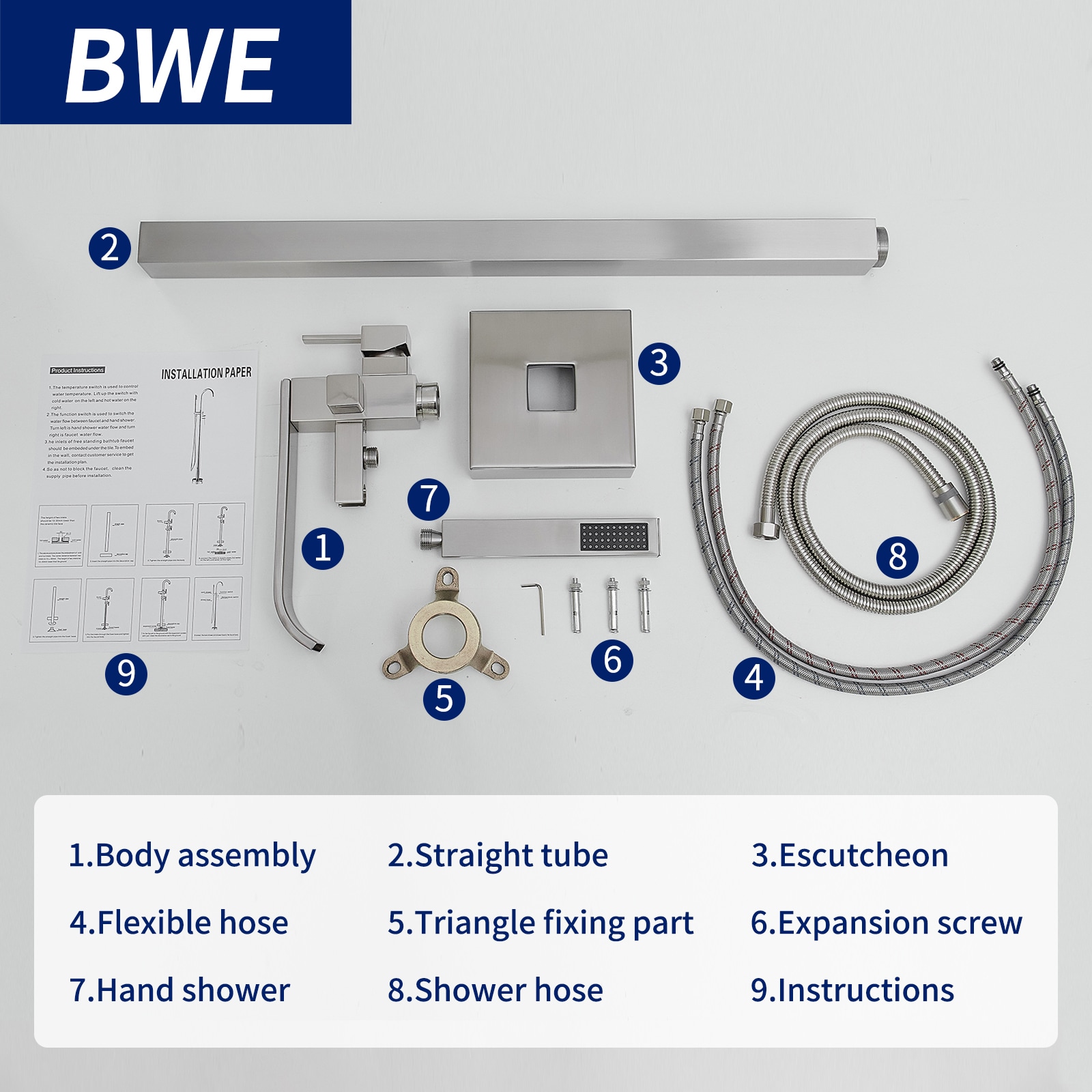 Brushed Nickel Single-Handle Freestanding Tub Faucet with Hand Shower
