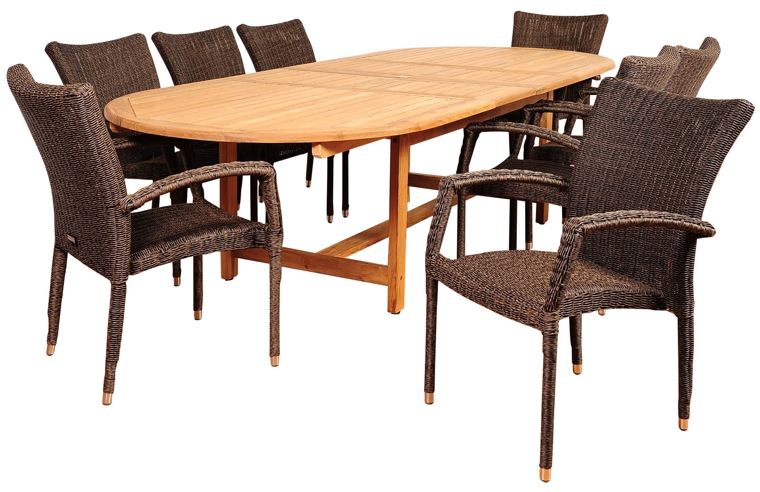 Envelor EN-IH-OCE9PC Amazonia 9-Piece Brown Wicker Patio Dining Set Extendable Table Wood Oval Table with 8 Stationary Chairs