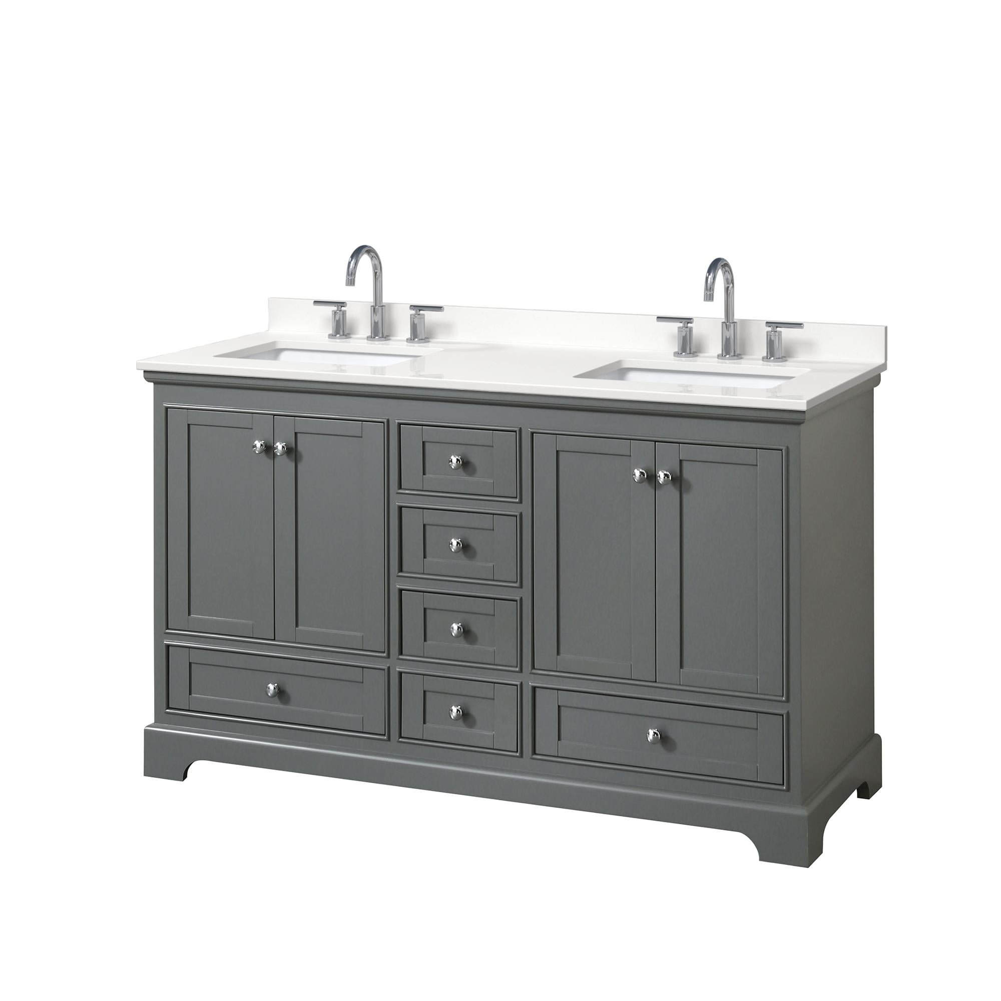 Wyndham Collection WCS202060DKGWQUS3MXX Deborah 60-in Dark Gray Undermount Double Sink Bathroom Vanity with White Quartz Top