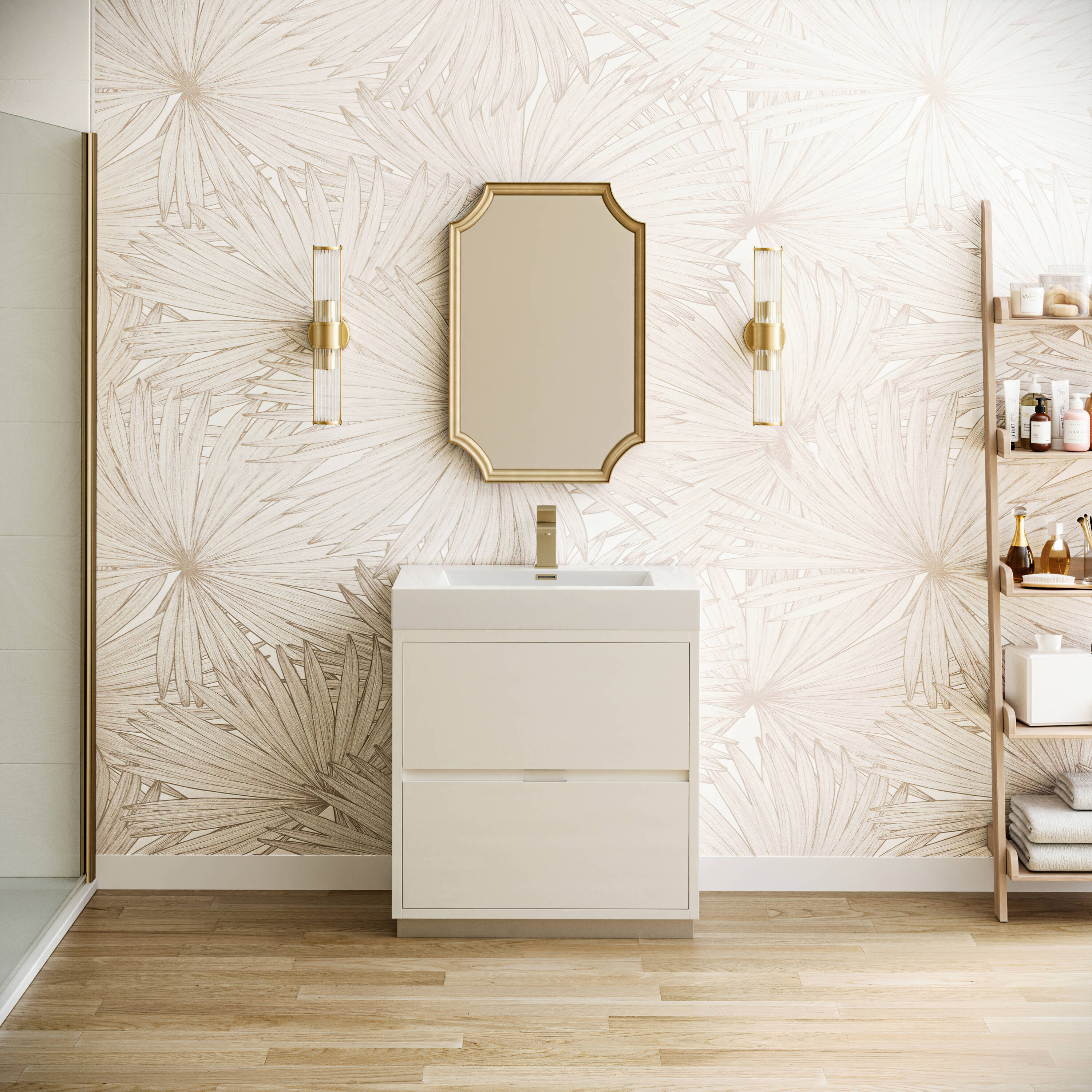 Fresca FCB8430WH-I Valencia 30-in Glossy White Single sink Bathroom Vanity with White Acrylic Top