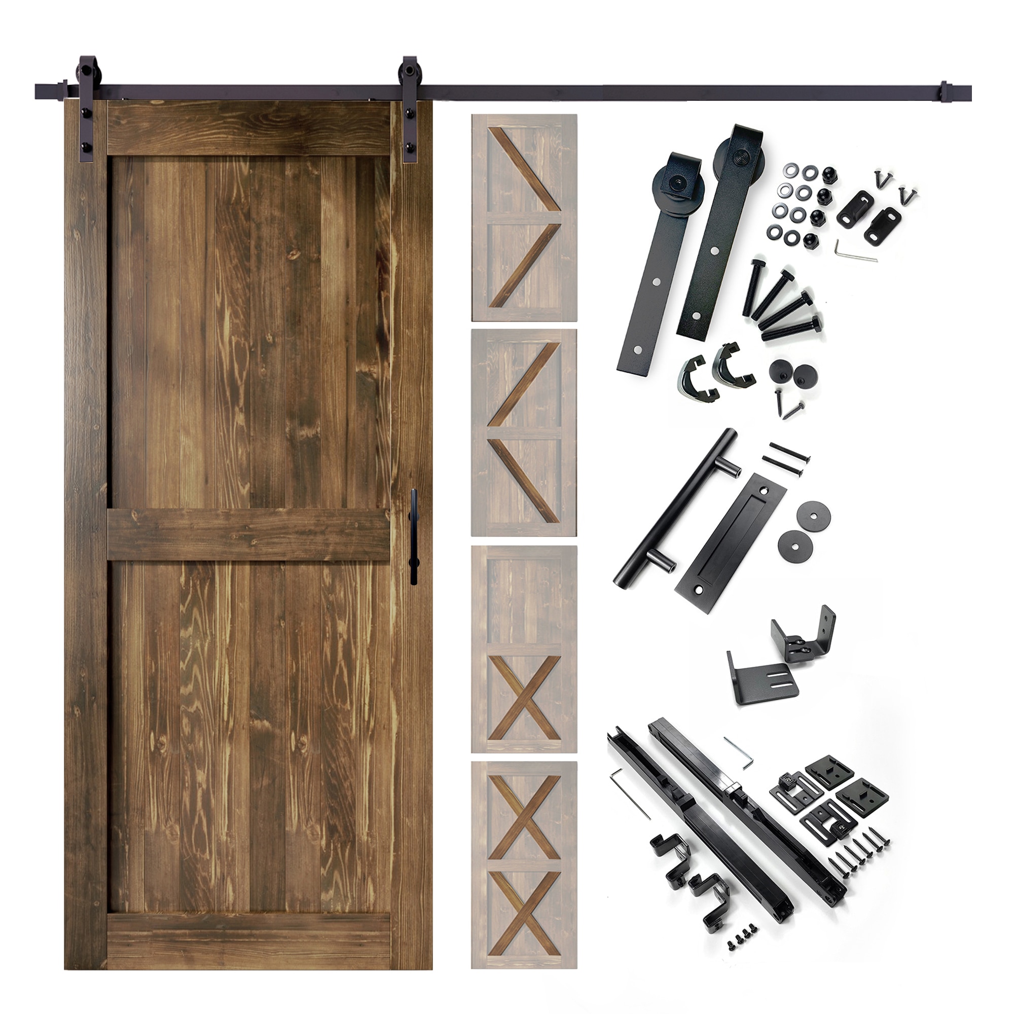 HOMACER YT1TGH084C-4280F-WA 42-in x 80-in Walnut Pine Wood Solid core Single Barn Door (Hardware Included)