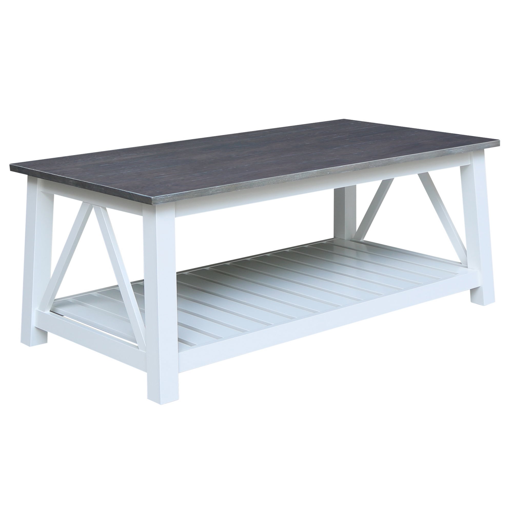 Surrey White and Heather Gray Solid Wood Rectangular Coffee Table