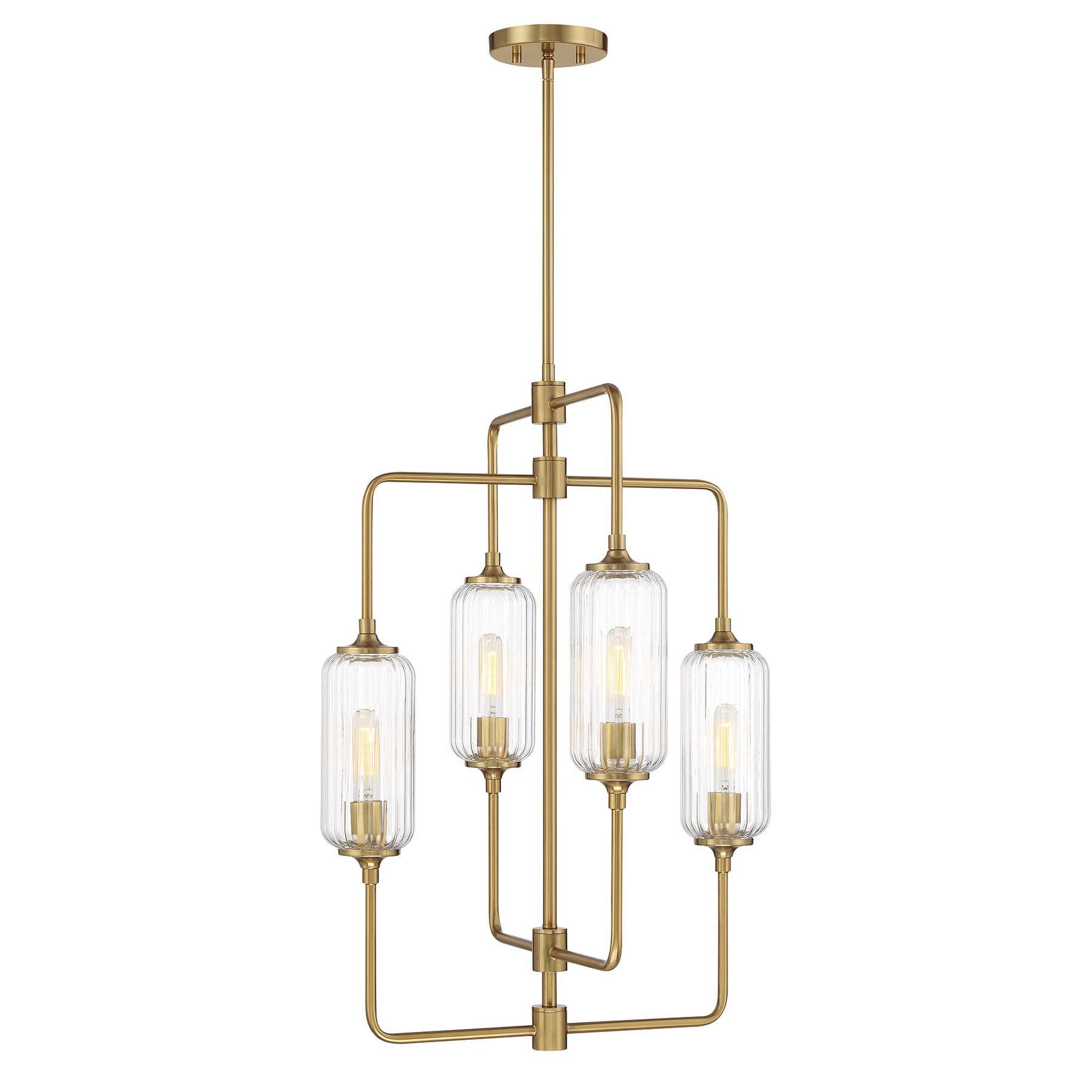 Savoy House Holton 4 -Light Antique Brass Ribbed glass Metal Chandelier