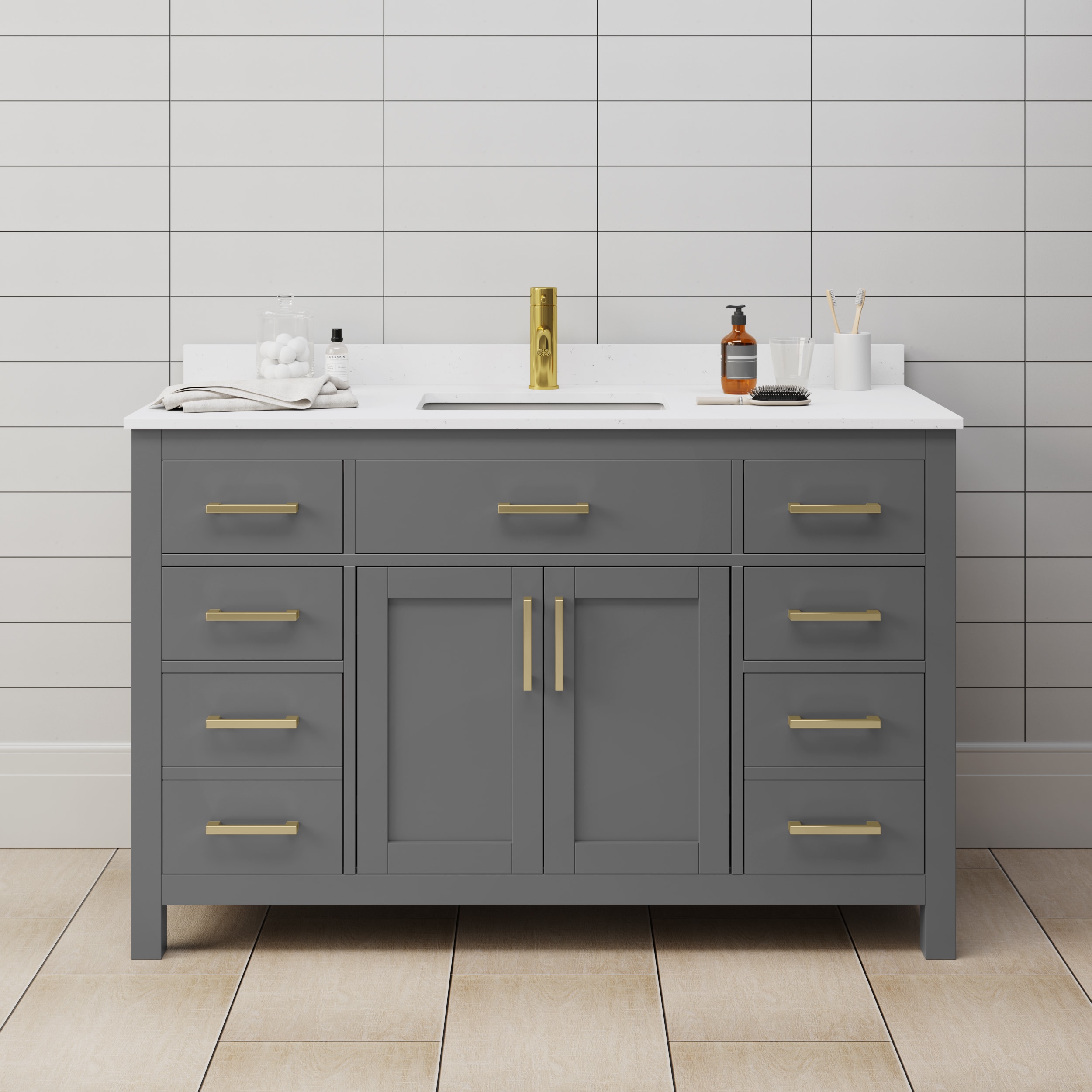 Beckett 54" Dark Gray Freestanding Single Bathroom Vanity with White Cultured Marble Top