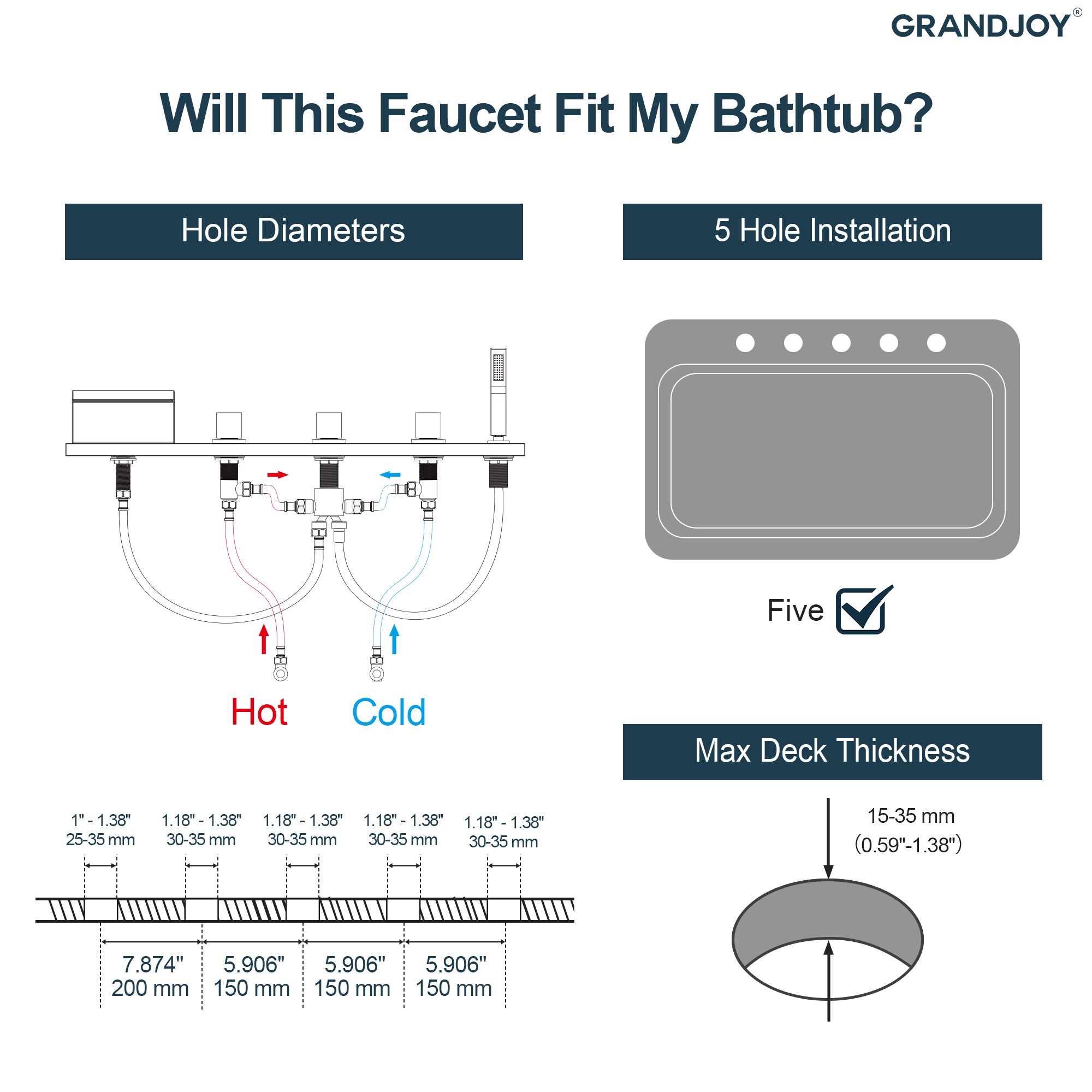 GRANDJOY SGF11GJ-59BL Roman-Tub-Faucets - View #11