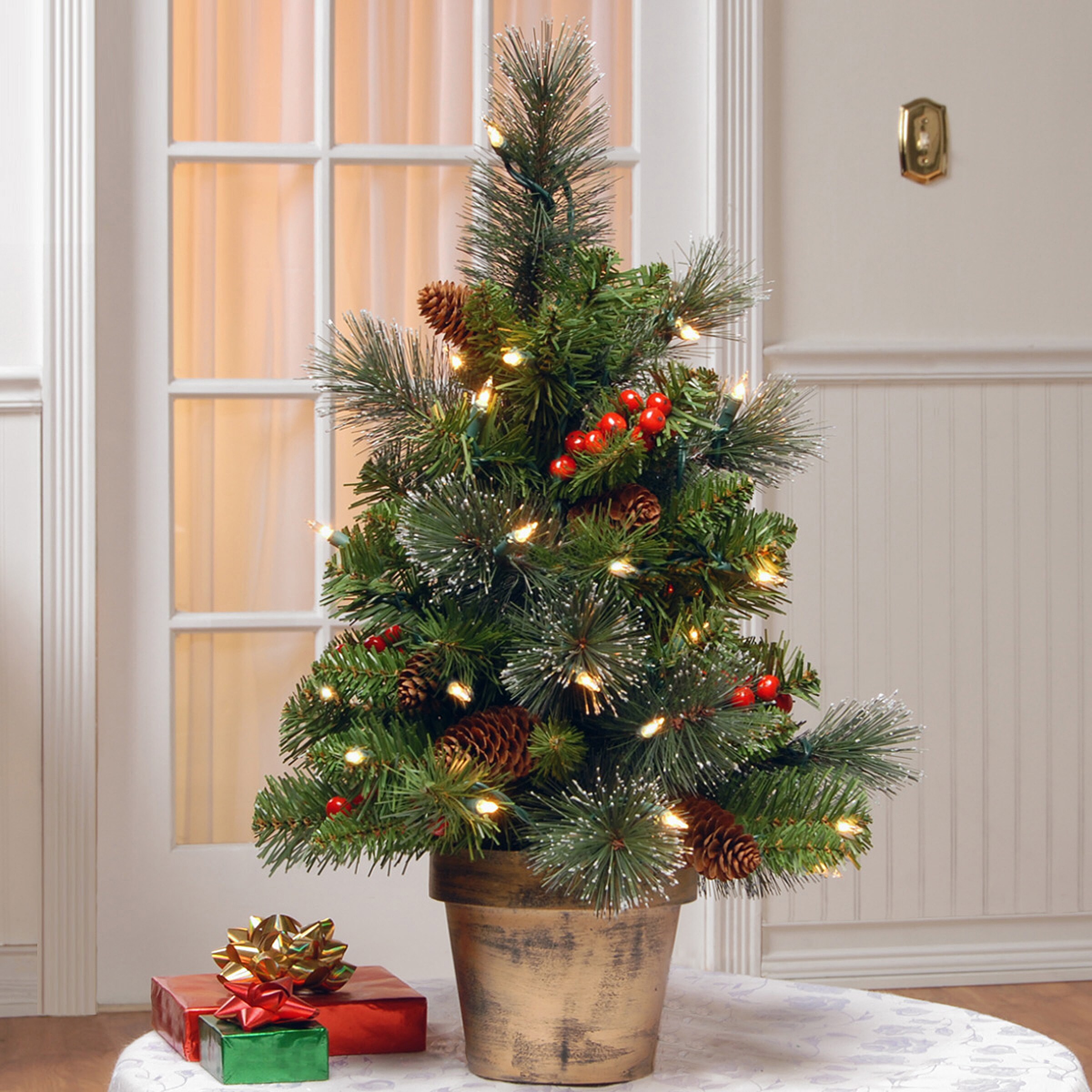 National Tree Company 2-ft Spruce Pre-lit Artificial Christmas Tree ...