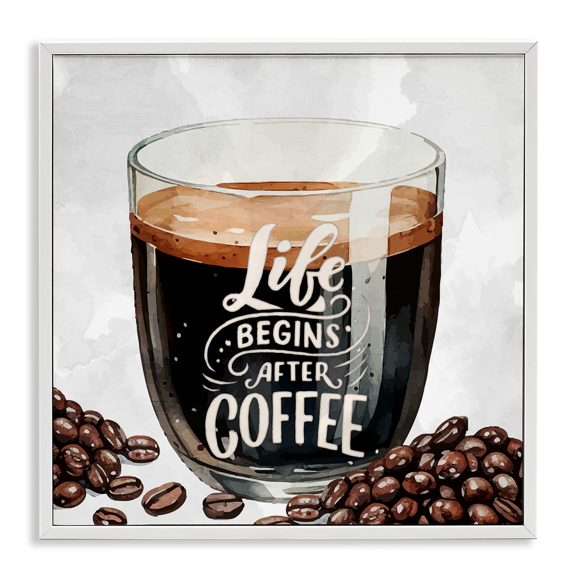 Stupell Industries BS-477-WFR-24X24 Life Begins After Coffee White Framed Giclee Art By Kim Allen 24 x 24