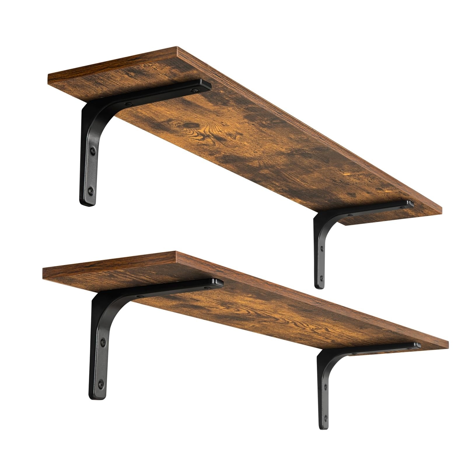 Aoibox  31 5 in Wall Mounted Floating Shelves 2 Pack with Metal Brackets Rustic Brown Particleboard Storage
