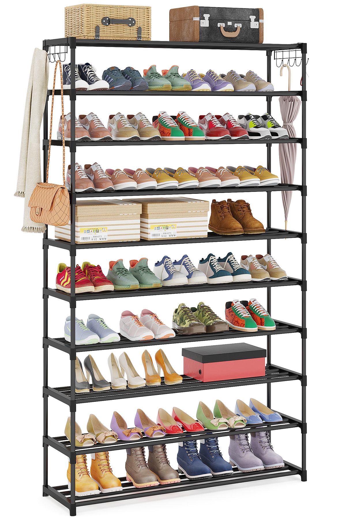 Tribesigns 72.83-in H 10 Tier 40 Pair Black Fabric Shoe Rack at Lowes.com