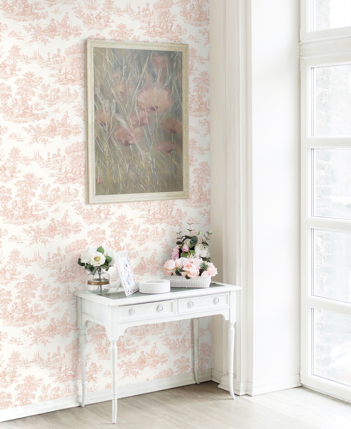 Seabrook Designs 56-sq ft Blush Paper Toile Prepasted Water Activated ...