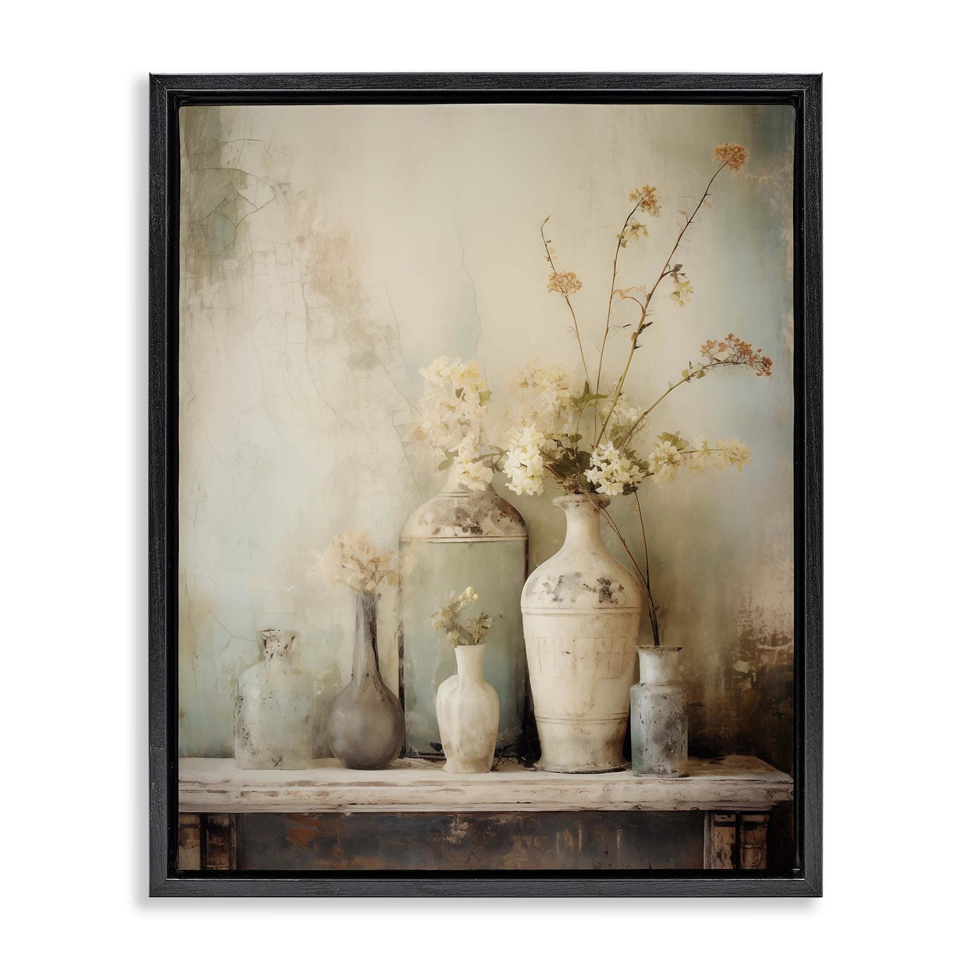 Stupell Industries BT-846-FFB-16X20 Faded Floral Beauty Still Life Black Framed Floater Canvas Wall Art By Arlington Prints 17 x 21