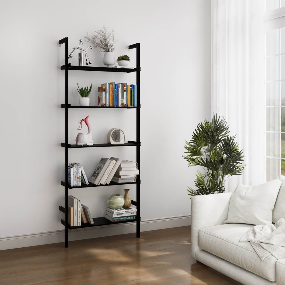 Modern Shelving ALUMPAL-1231-BB 31-in L x 12-in D x 84-in H Black Aluminum Rectangular Bracket shelf 5 Decorative Shelves