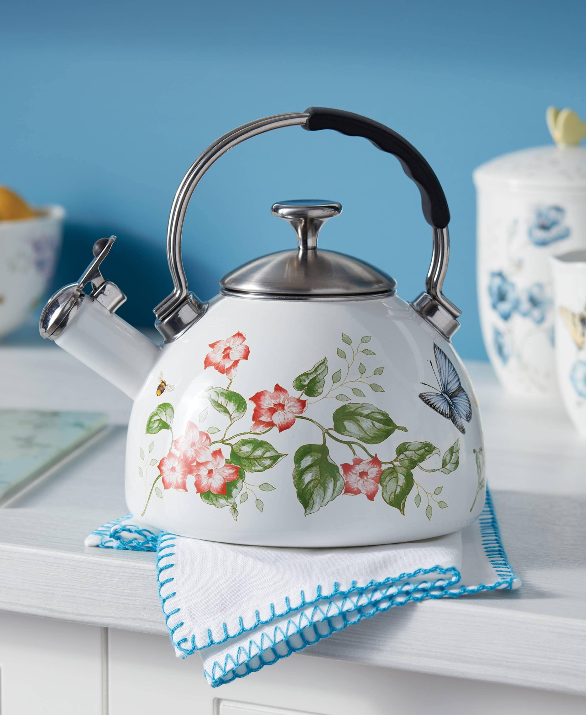 Extra Small Floral Enamel Whistling Tea Kettle