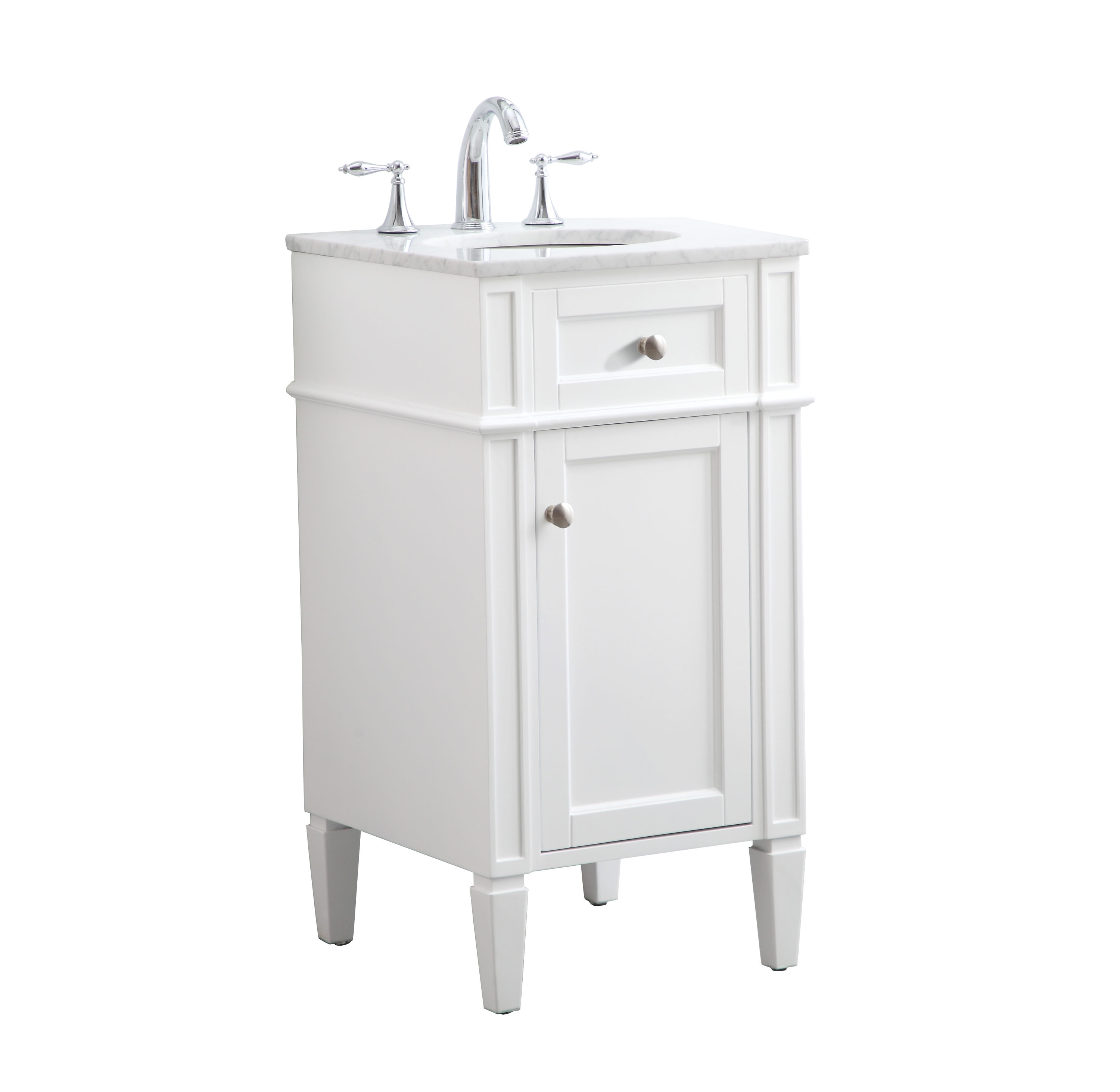 White Carrara Marble Single Sink Vanity with Storage Cabinet