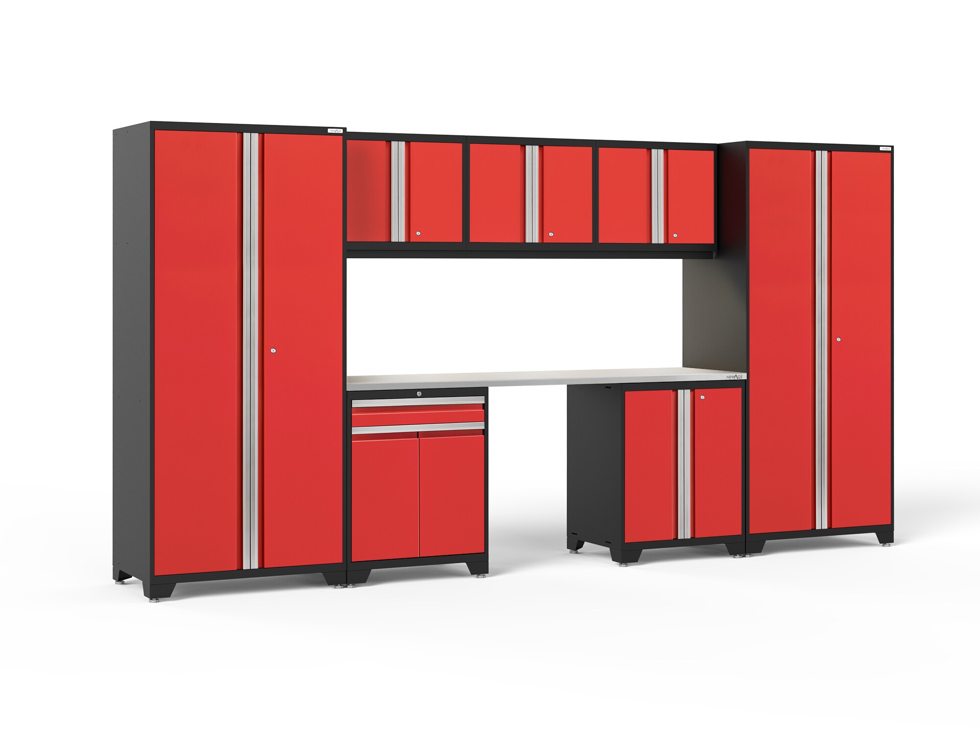 NewAge Products 52349 156-in W x 85.25-in H 7-Cabinets Steel Deep Red Garage Storage System