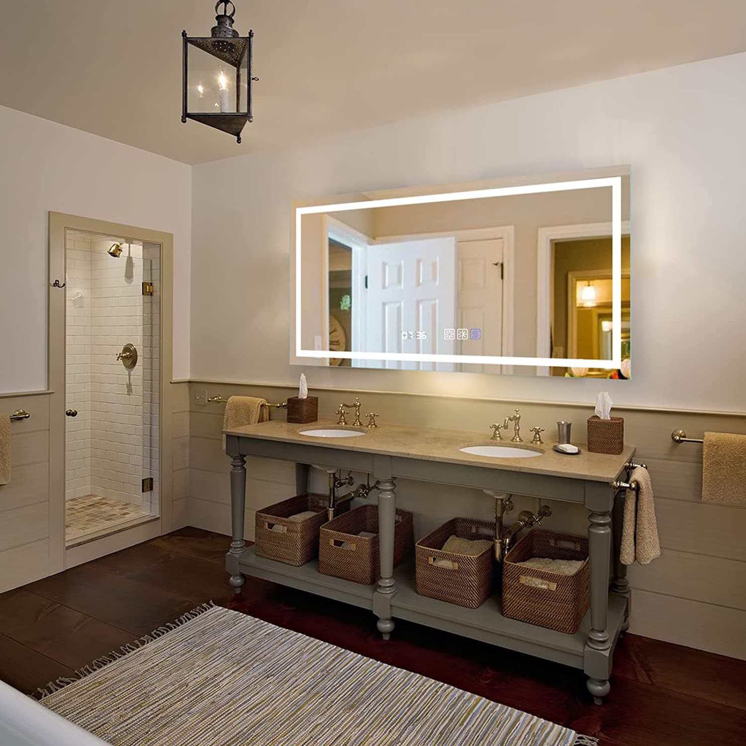 AAZJ Night Light 60-in x 28-in Frameless Dimmable Lighted Fog Free ...