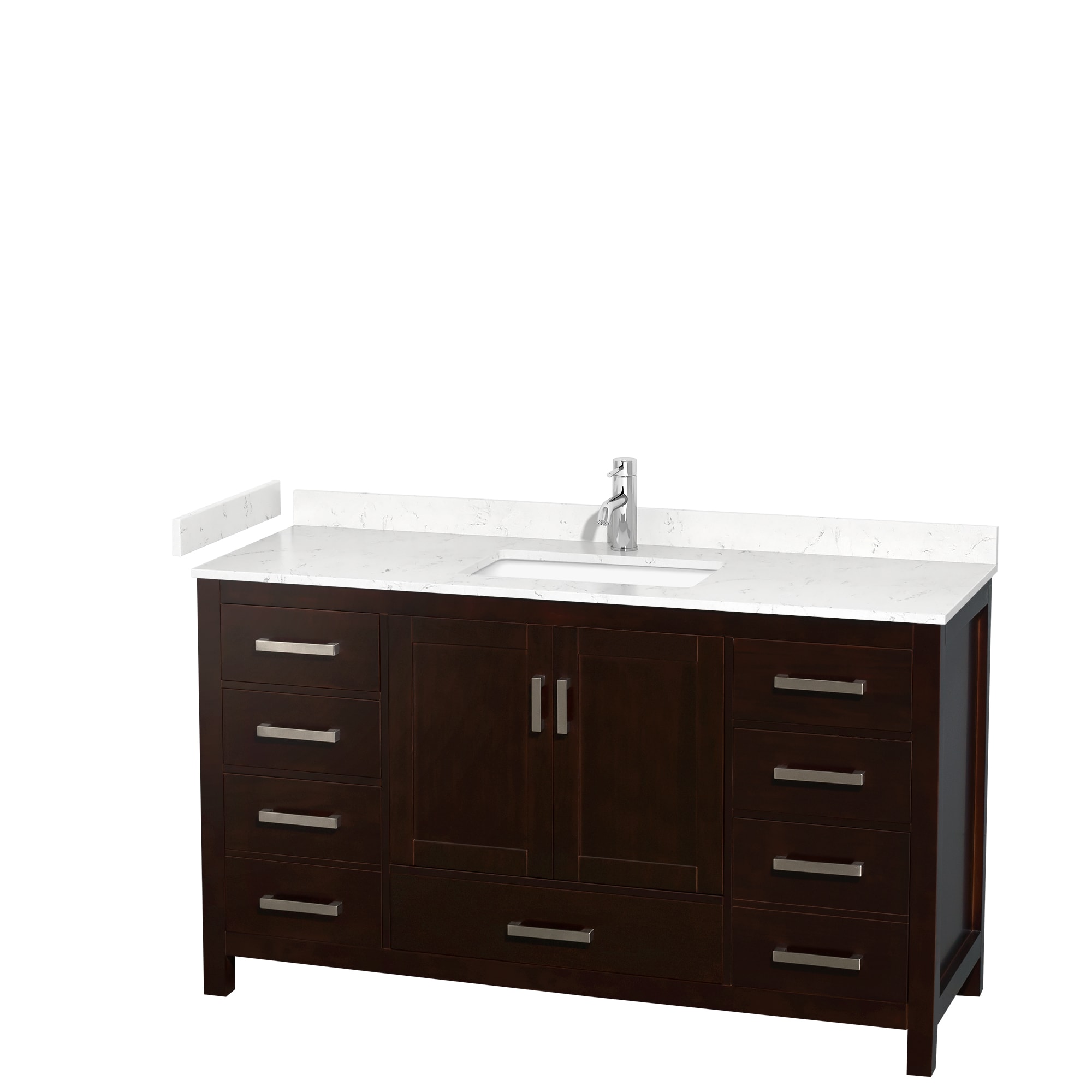 Wyndham Collection WCS141460SESC2UNSMXX Sheffield 60-in Espresso with Brushed Chrome Trim Undermount Single sink Bathroom Vanity with Carrara Cultured Marble Cultured marble Top