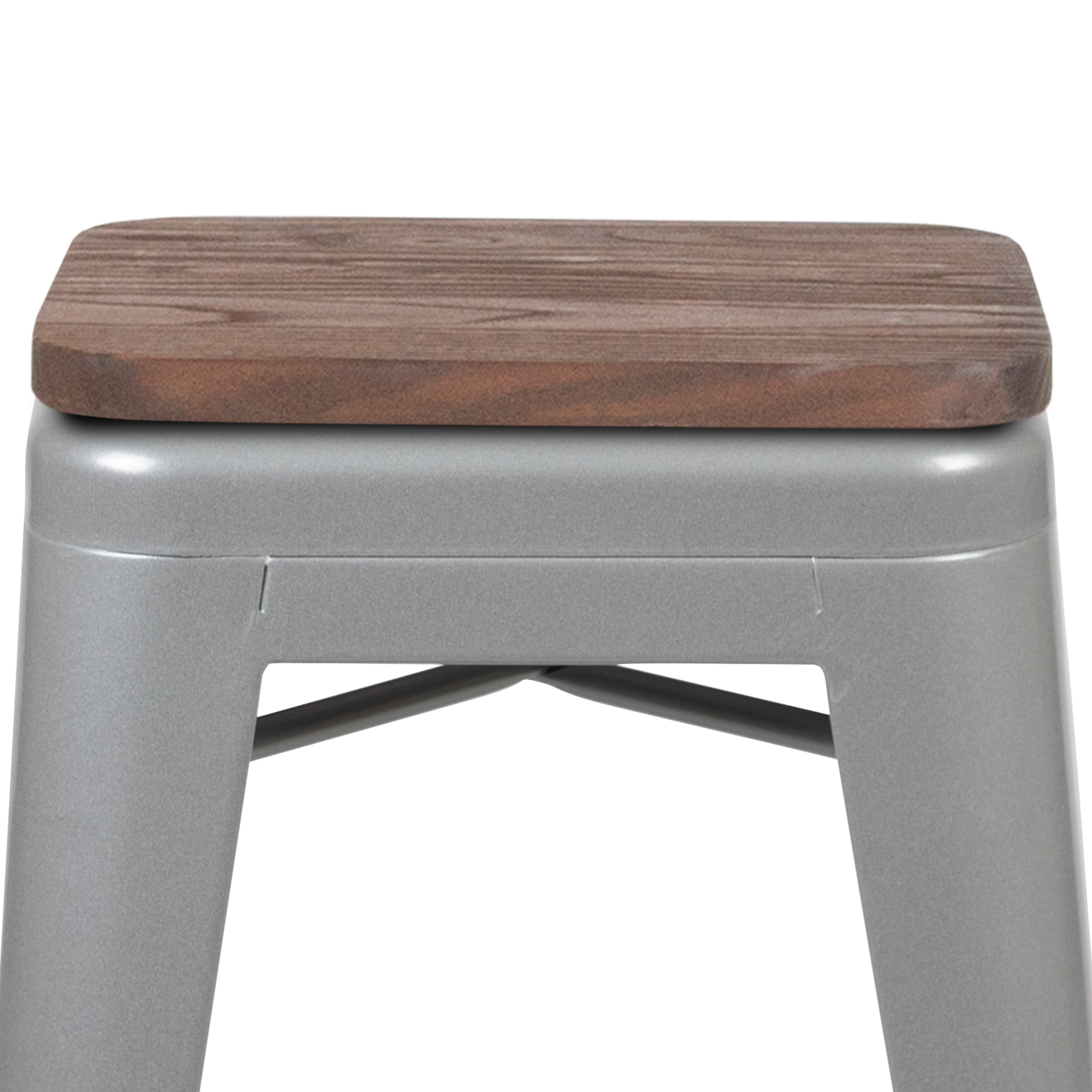 Modern 24" Silver Metal and Wood Stackable Bar Stools - Set of 4