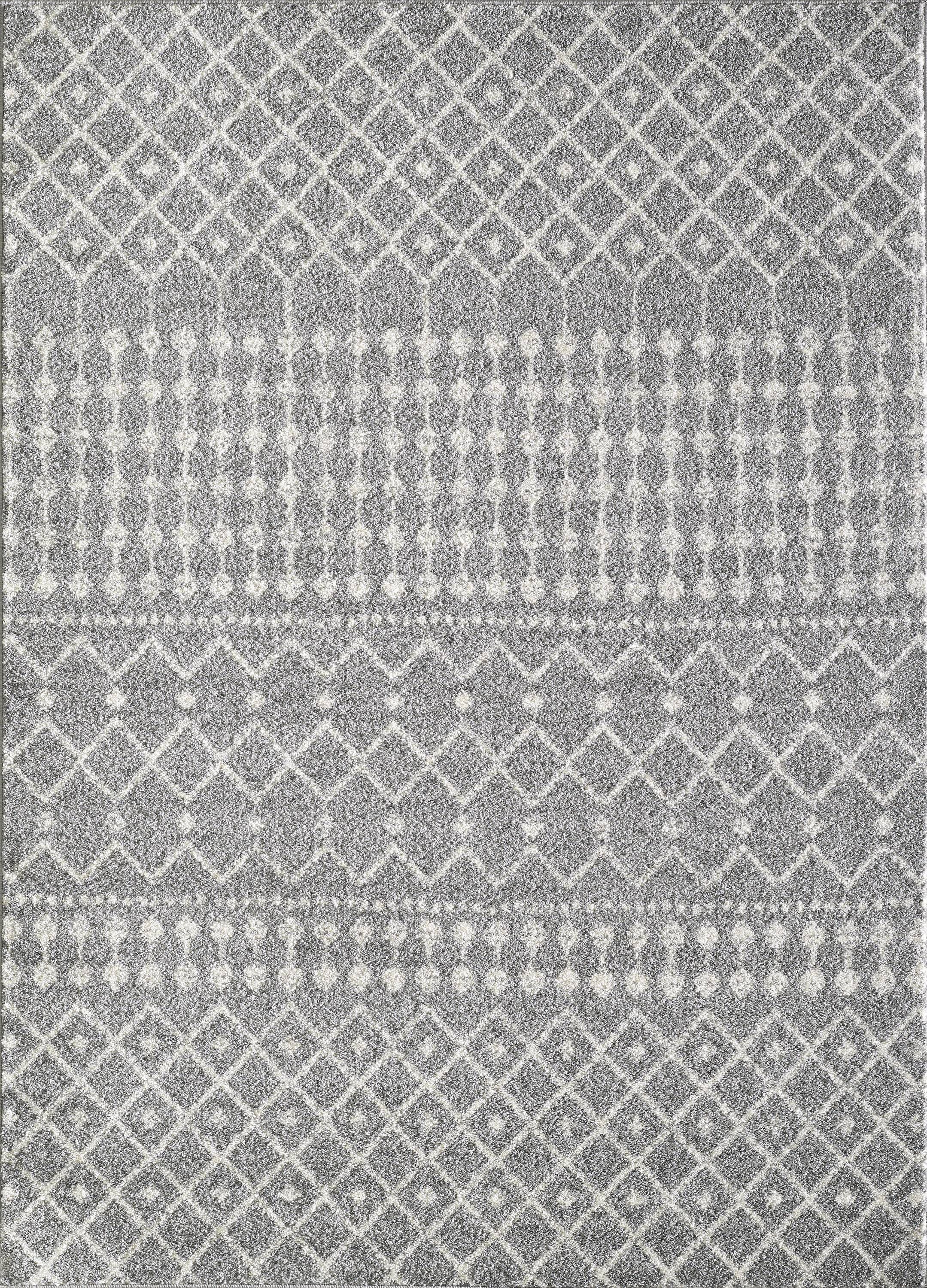 Eviva RG1158-5X7GC Grid 5 x 7 (ft) Loomed Polypropylene Gray/Cream Rectangular Indoor Geometric Machine washable Area rug