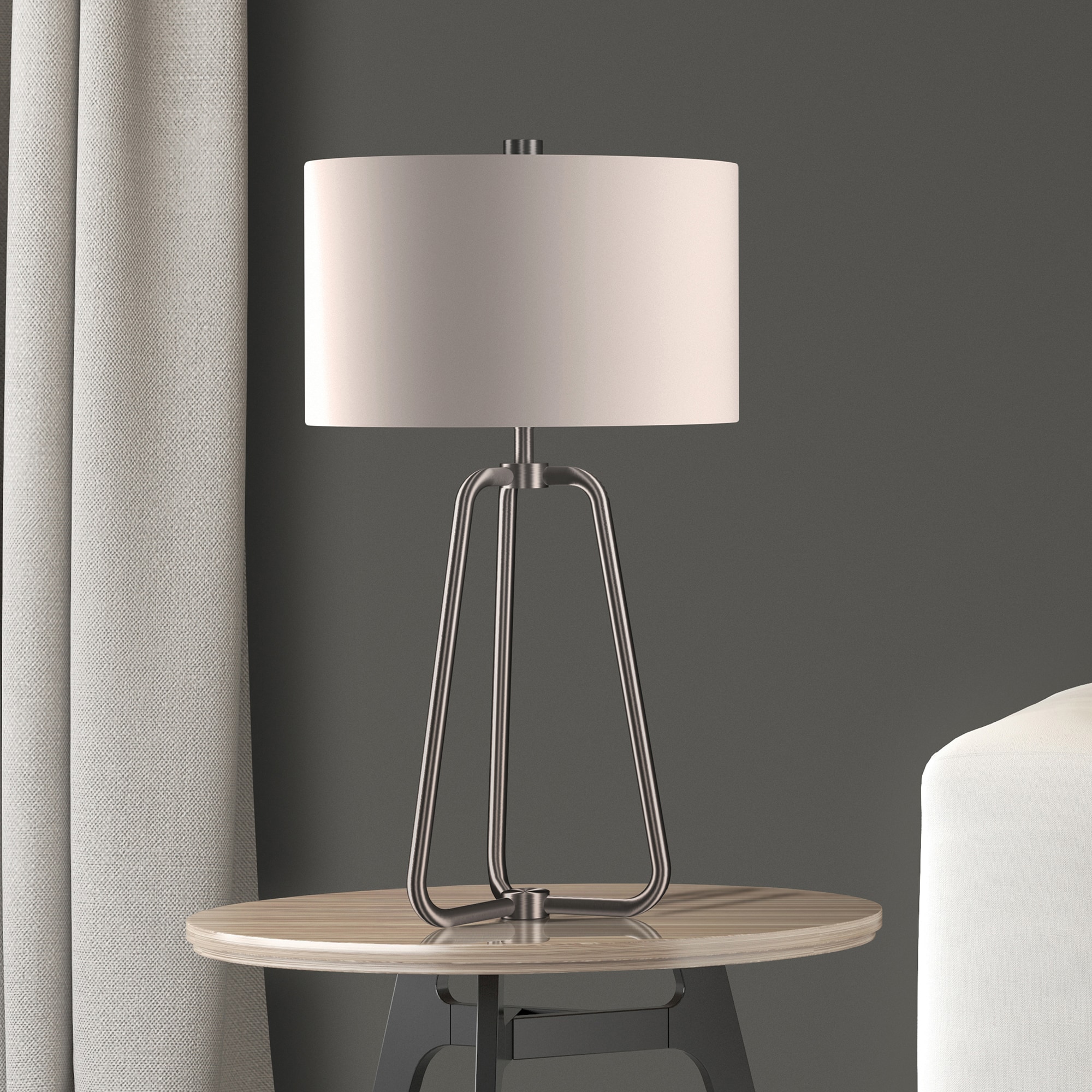Hailey Home TL0002 Marduk 255-in Brushed nickel Rotary socket Table Lamp with Fabric Shade