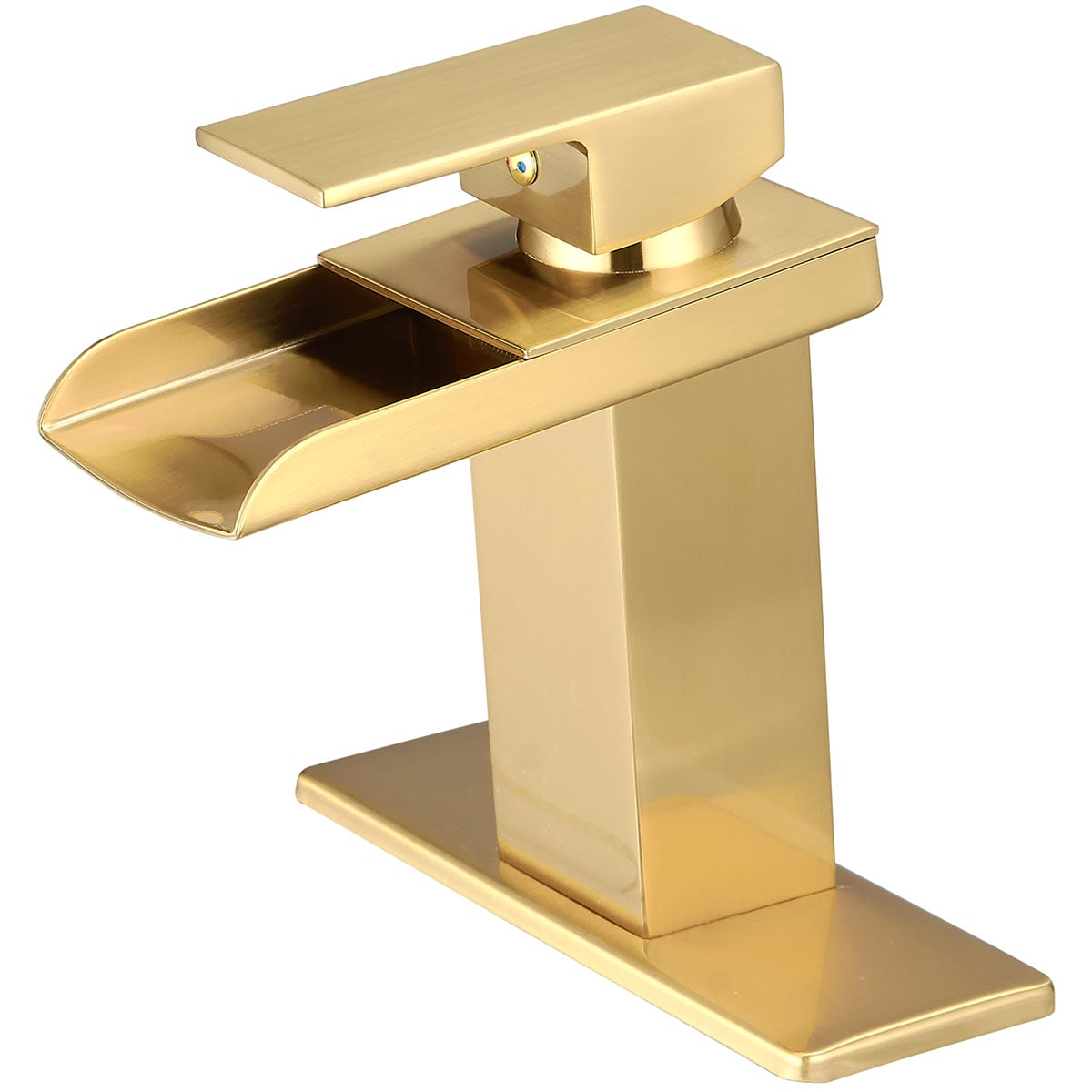 KINWELL A-96009-GOLD Gold 4-in centerset 1-handle Waterfall Commercial/Residential Handle Bathroom Sink Faucet with Deck Plate