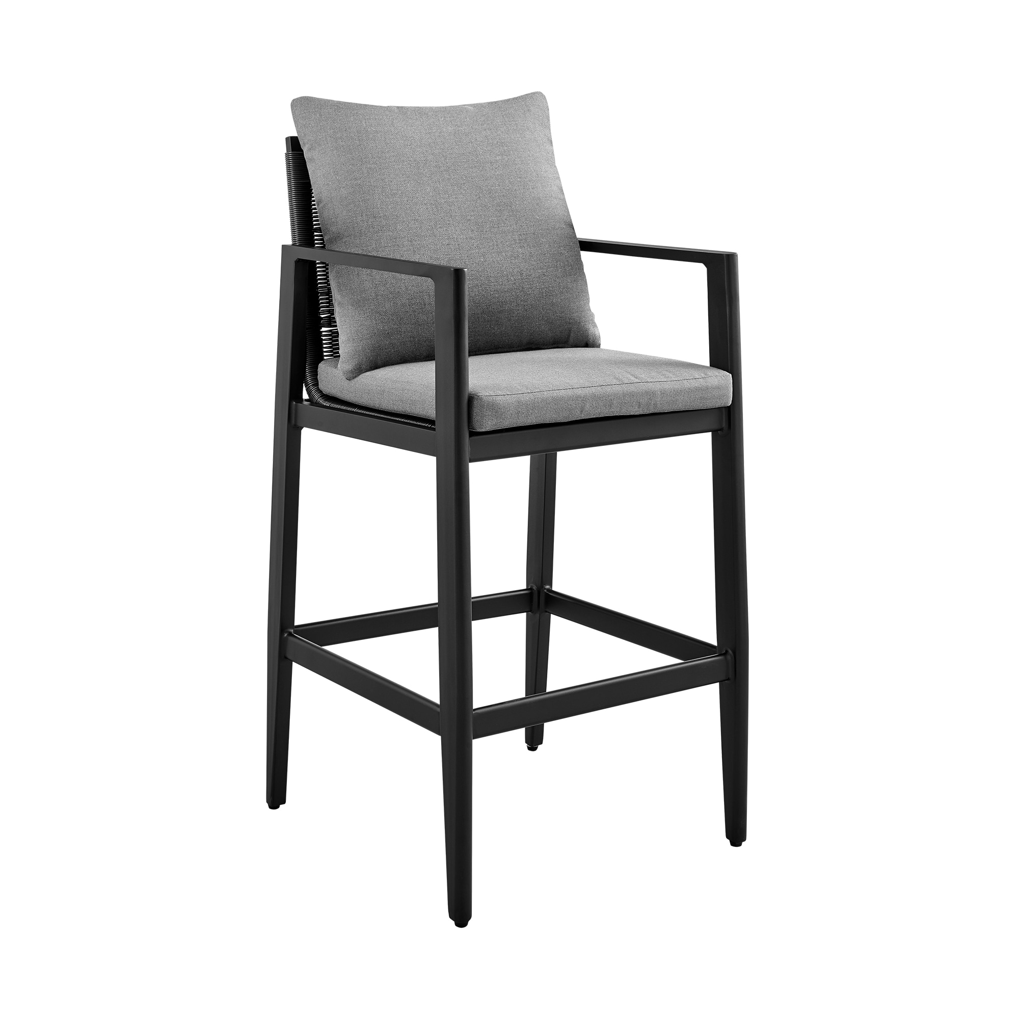 Armen Living LCCCBABL26 Grey 26-in H Counter height (24-in to 27-in) Square Seat Upholstered Swivel Metal Back Bar Stool with Arms and Back