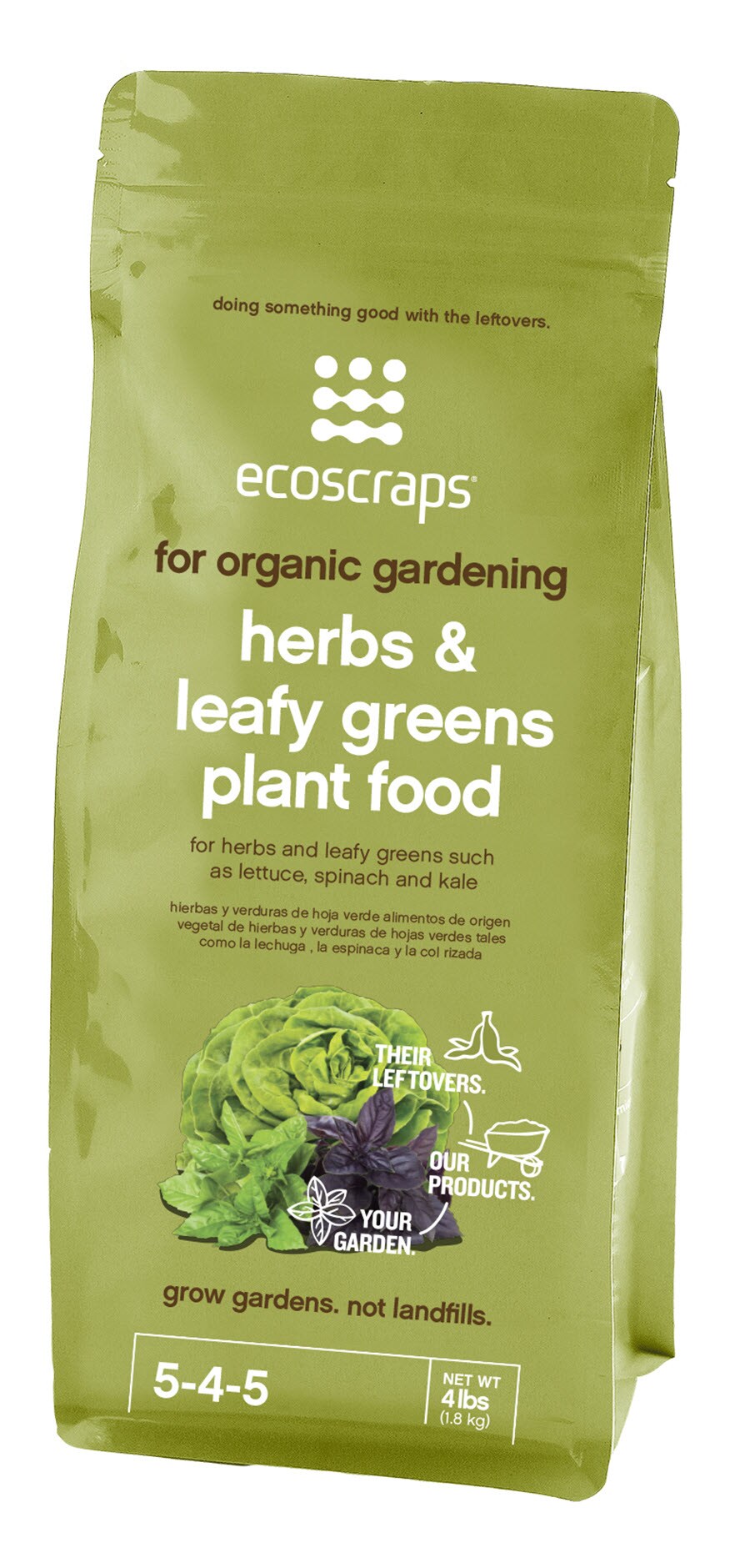 EcoScraps PFLG174404 Organic Gardening Herbs and Leafy Greens 4-lb Organic Natural Water-soluble Granules Vegetable Food