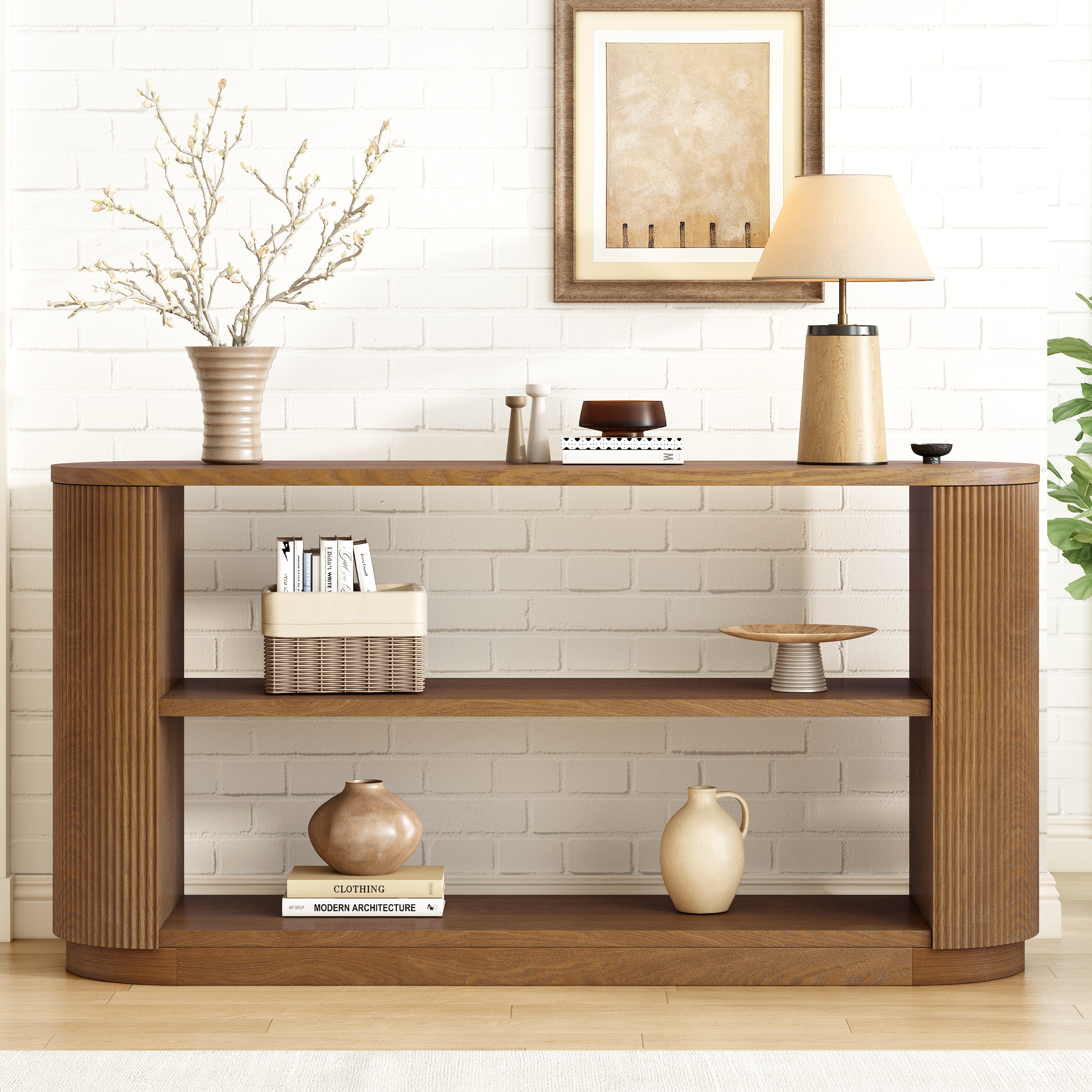 ModernLuxe N760P281359D Mirod Modern Entryway Console Table  Slim Sofa Table with Open Shelf  Elegant Wood Grain MultiFunctional Hallway Table for Living Room